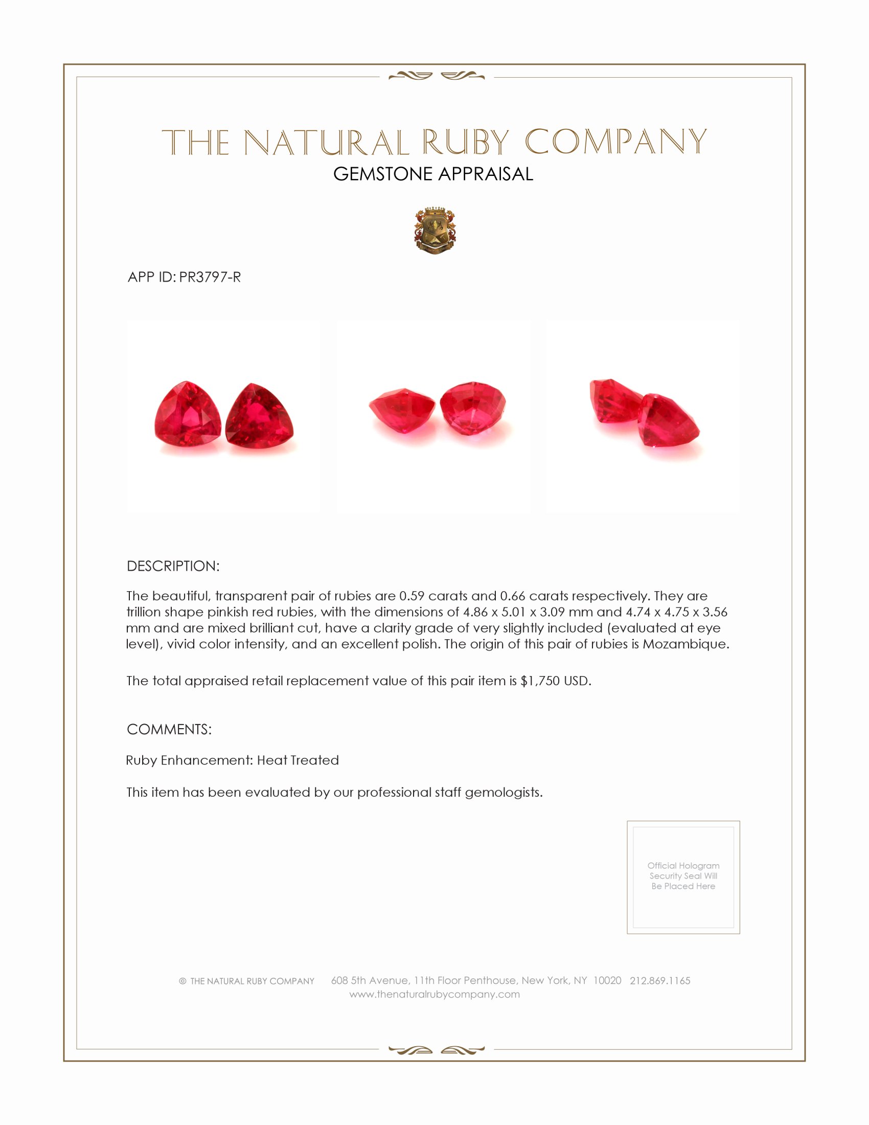 1.25 Ct.Tw. Pinkish Red Ruby Pair from Mozambique