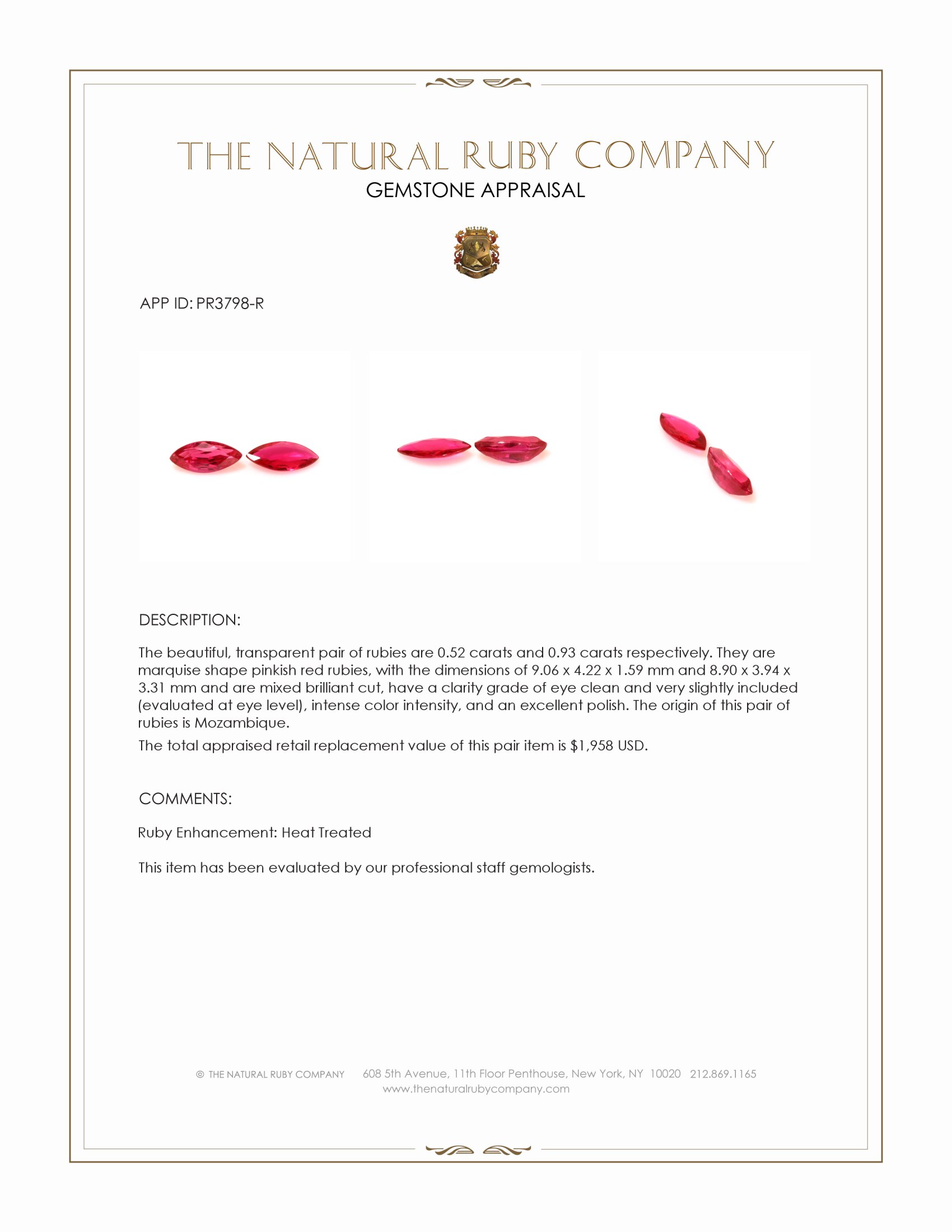 1.45 Ct.Tw. Pinkish Red Ruby Pair from Mozambique