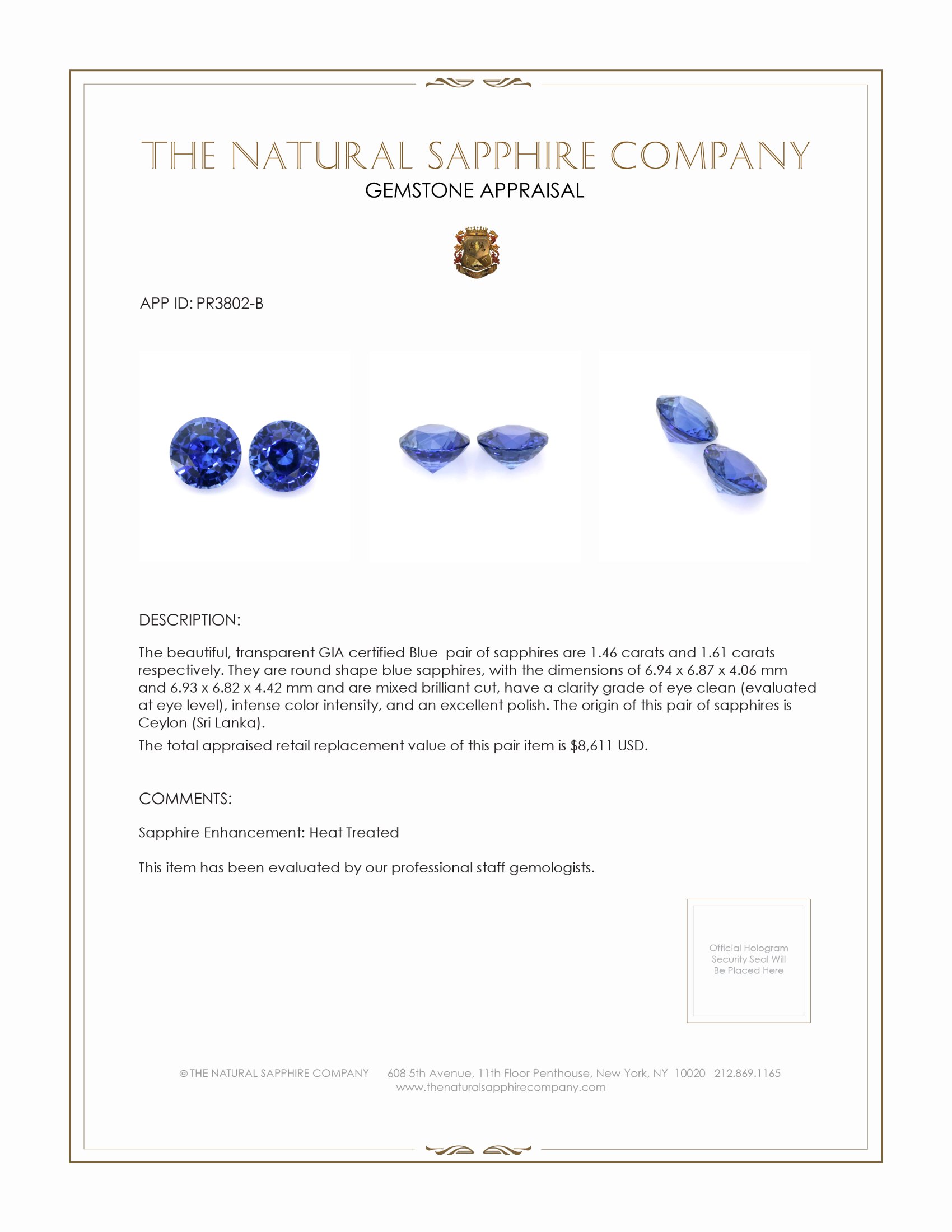 3.07 Ct.Tw. Blue Sapphire Pair from Ceylon (Sri Lanka)