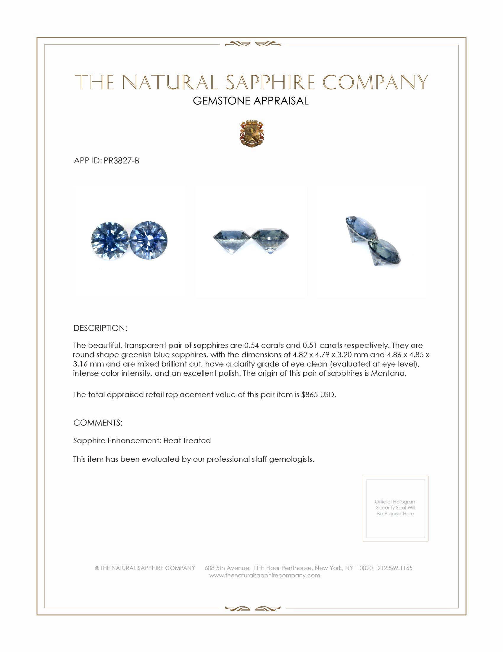 1.05 Ct.Tw. Greenish Blue Sapphire Pair from Montana