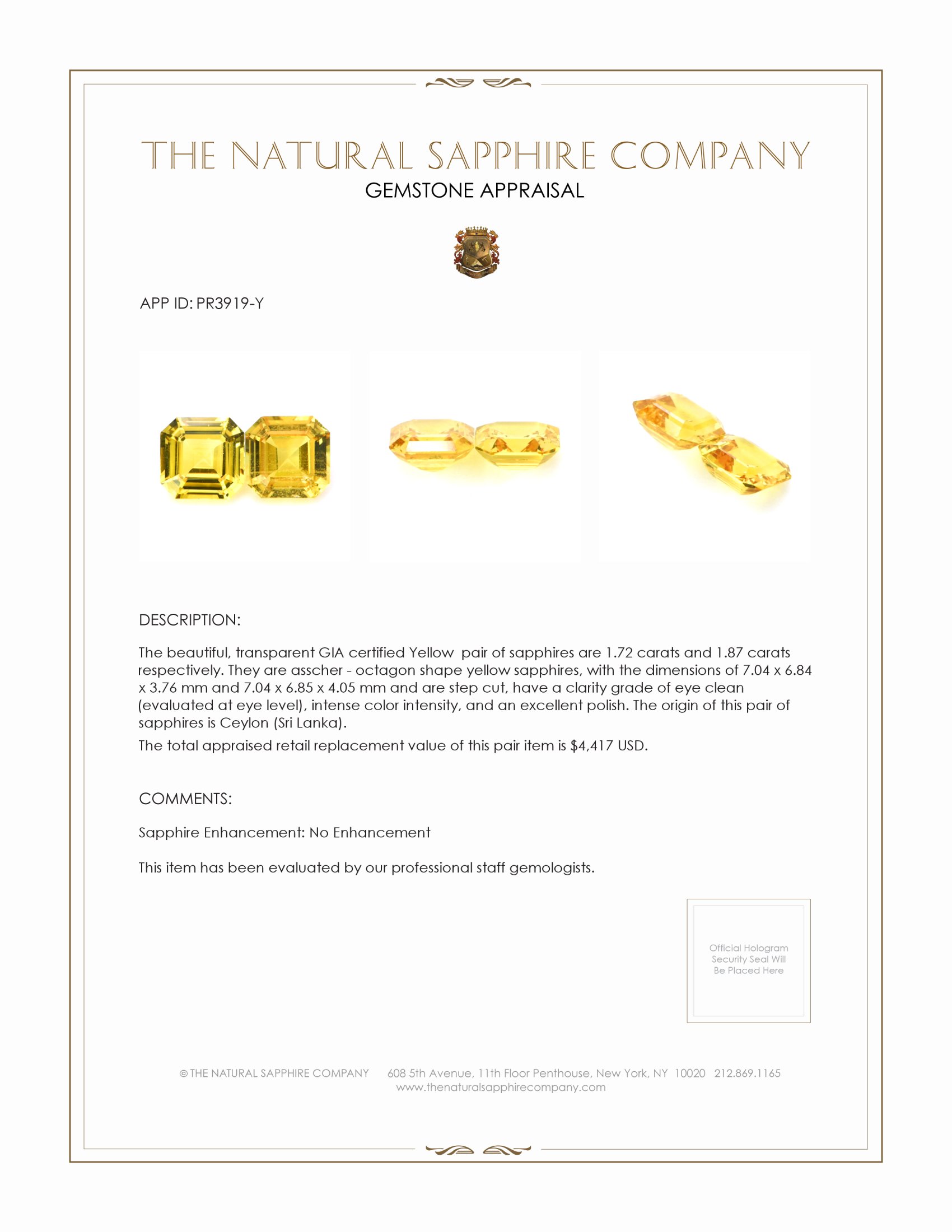 3.59 Ct.Tw. Yellow Sapphire Pair from Ceylon (Sri Lanka)