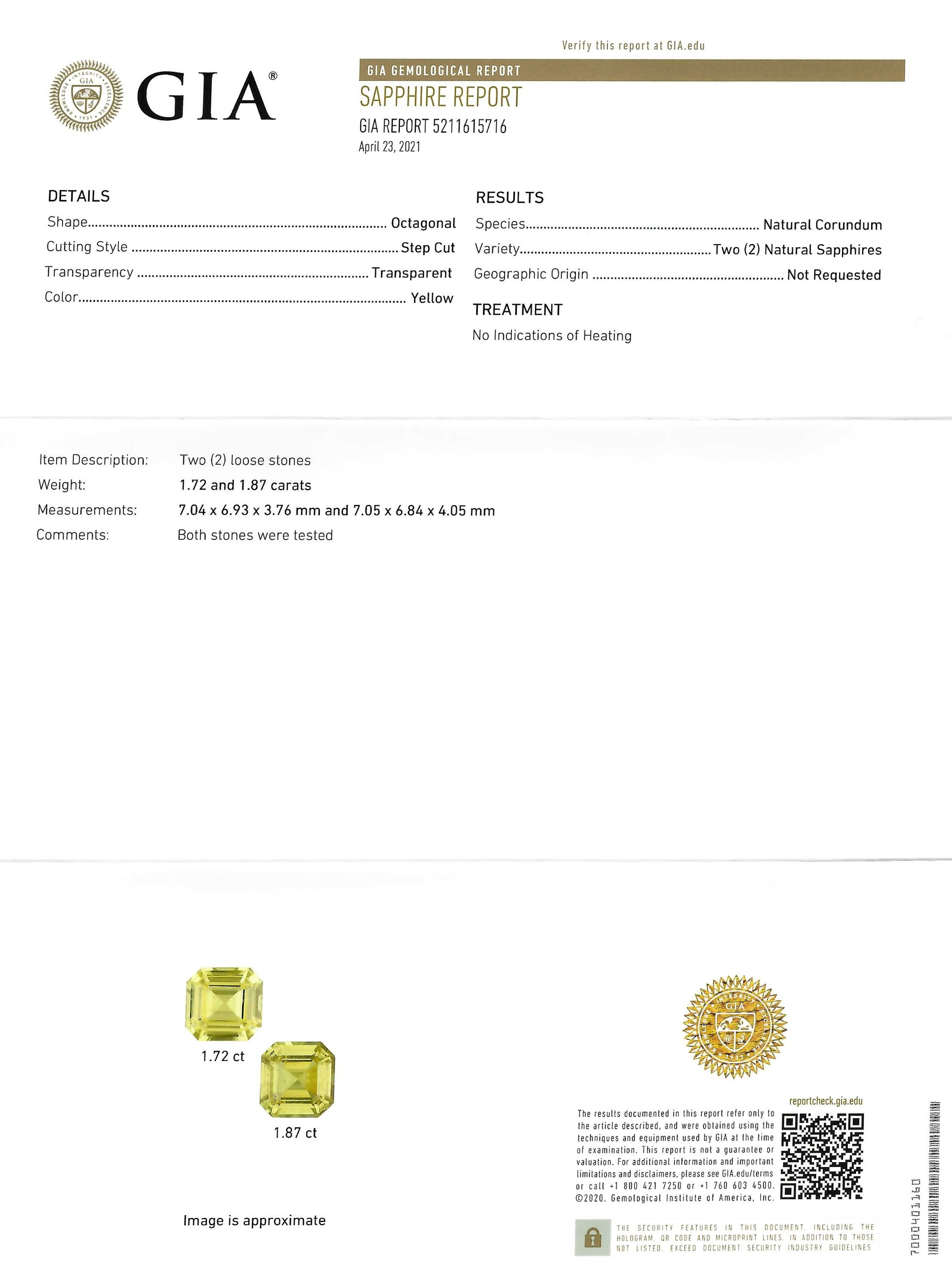 3.59 Ct.Tw. Yellow Sapphire Pair from Ceylon (Sri Lanka)