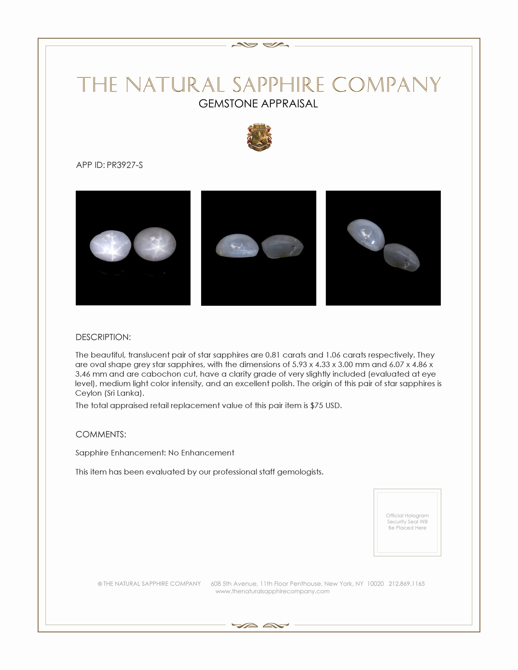 1.87 Ct.Tw. Grey Star Sapphire Pair from Ceylon (Sri Lanka)