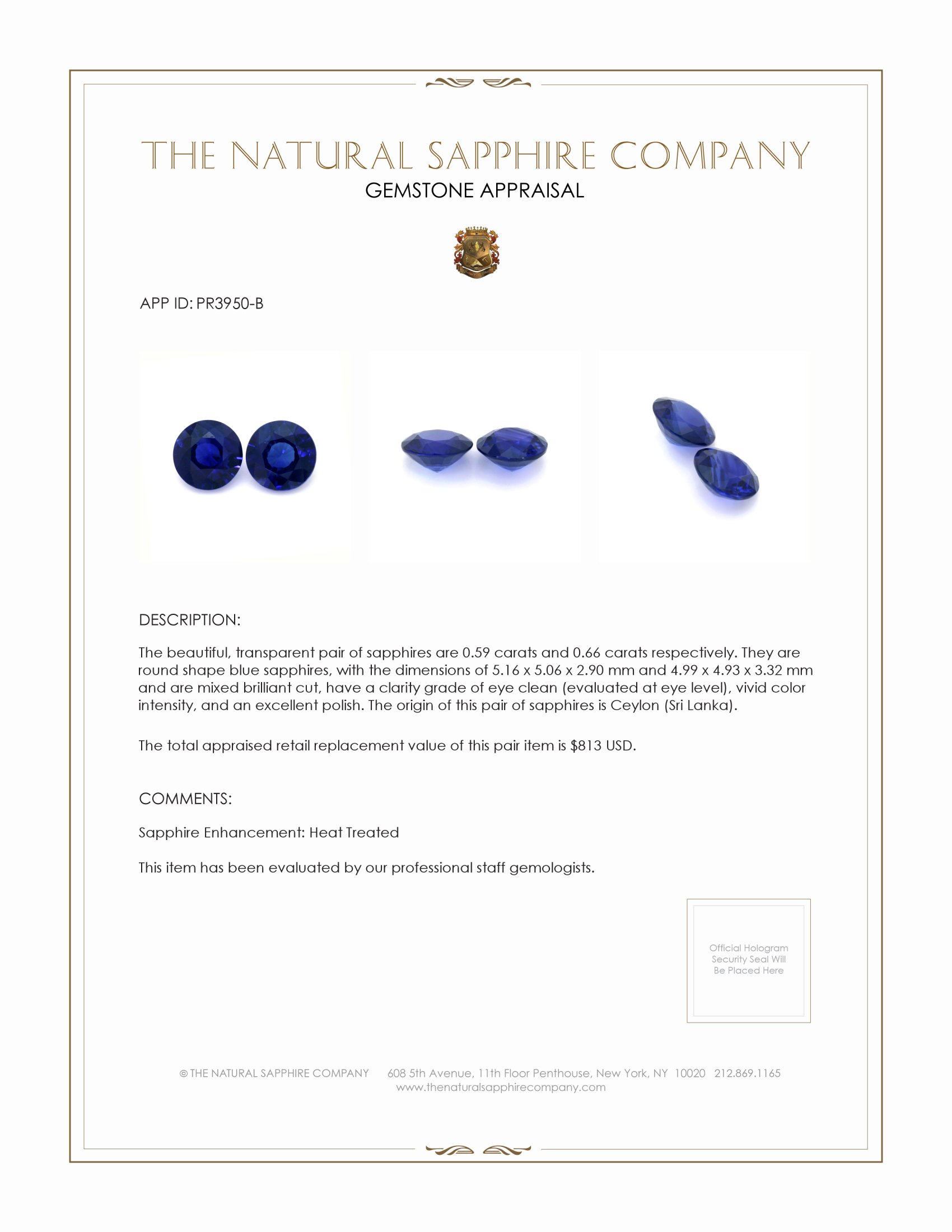 1.25 Ct.Tw. Blue Sapphire Pair from Ceylon (Sri Lanka)