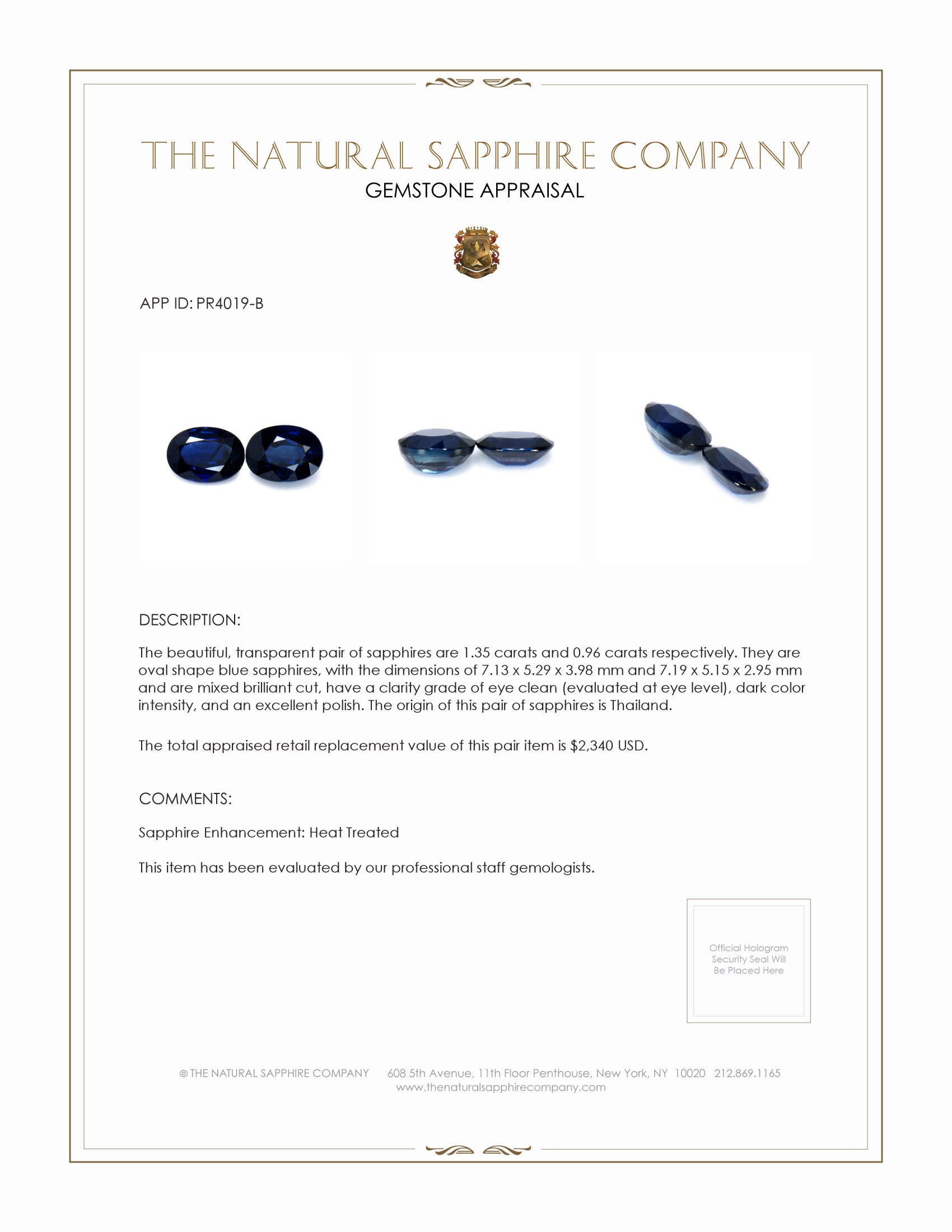 2.31 Ct.Tw. Blue Sapphire Pair from Thailand