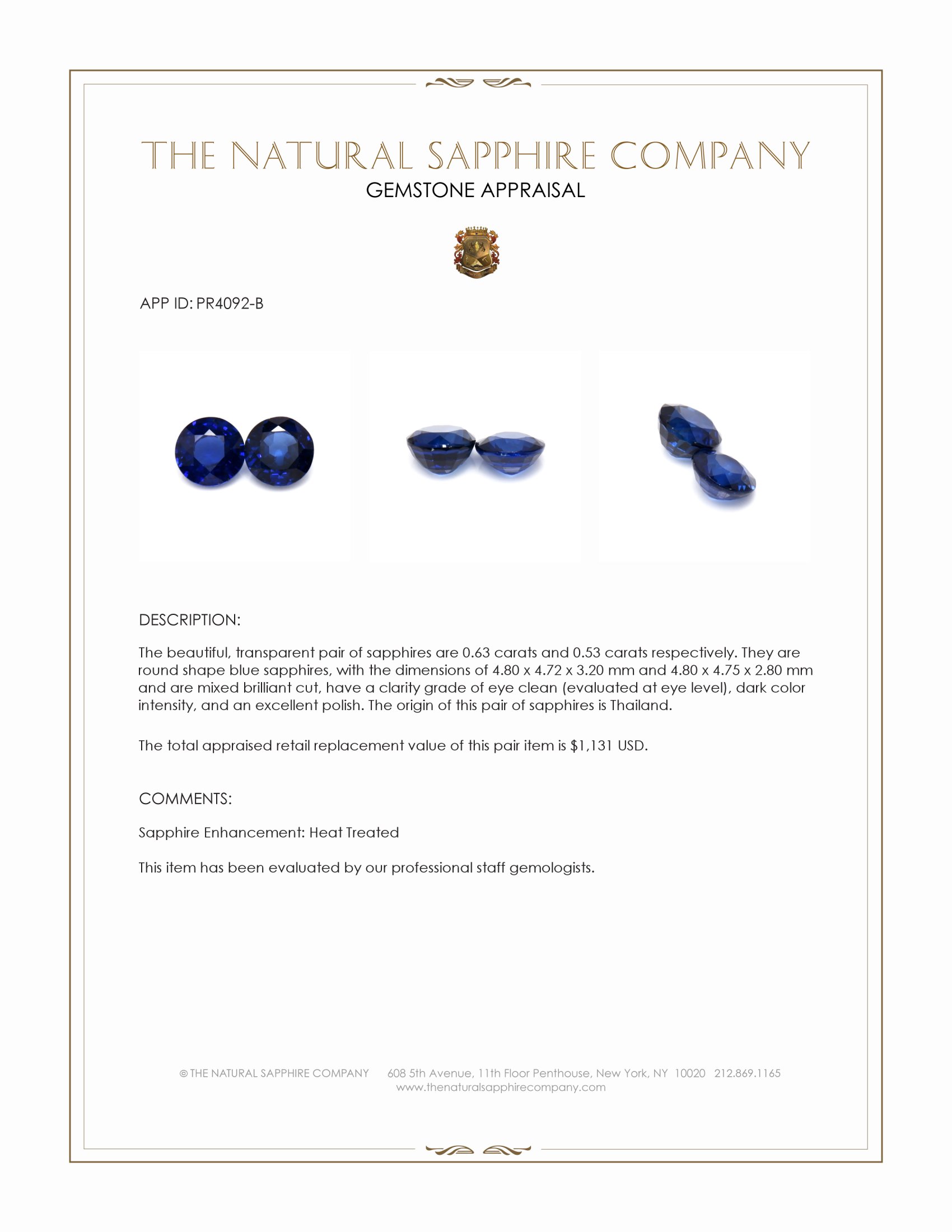 1.16 Ct.Tw. Blue Sapphire Pair from Thailand
