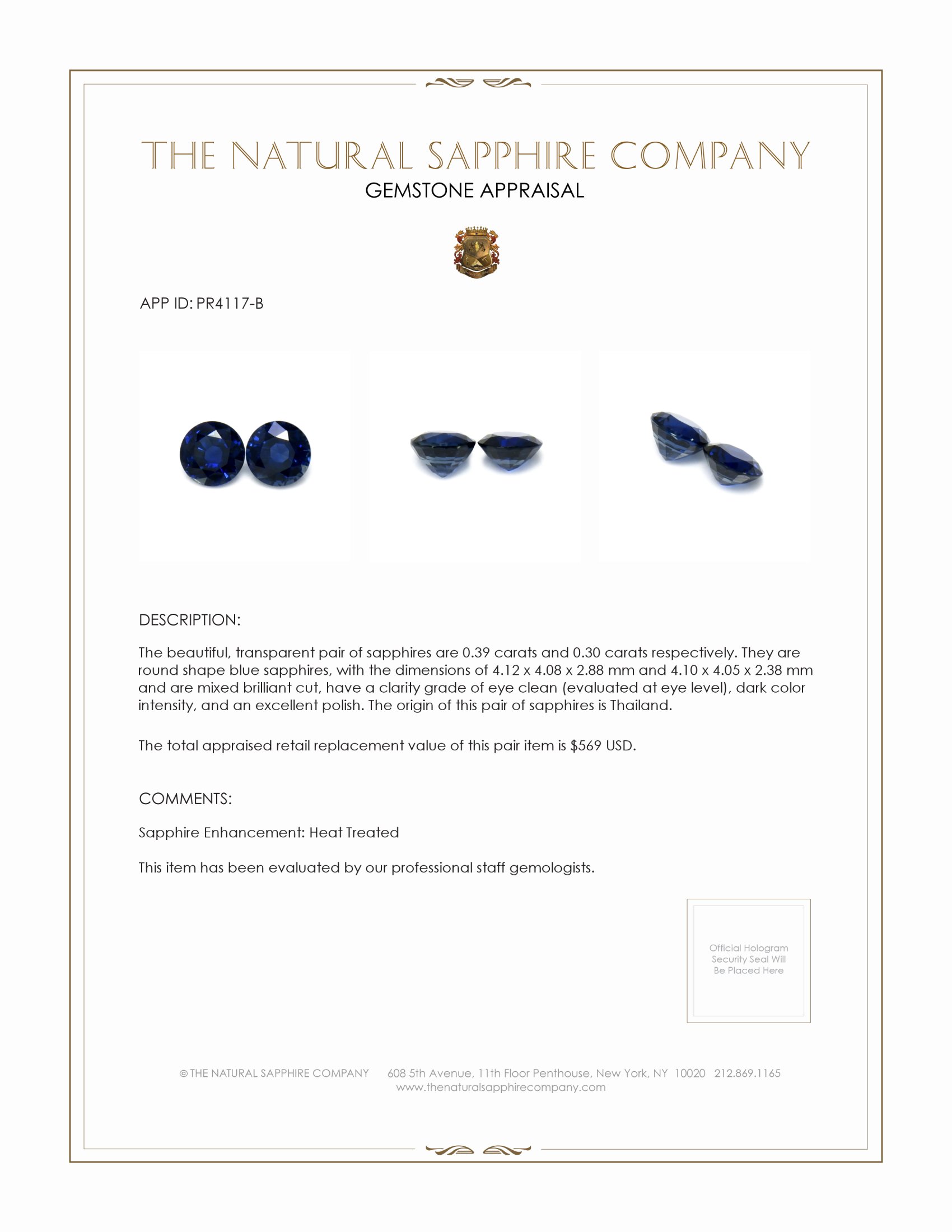 0.69 Ct.Tw. Blue Sapphire Pair from Thailand
