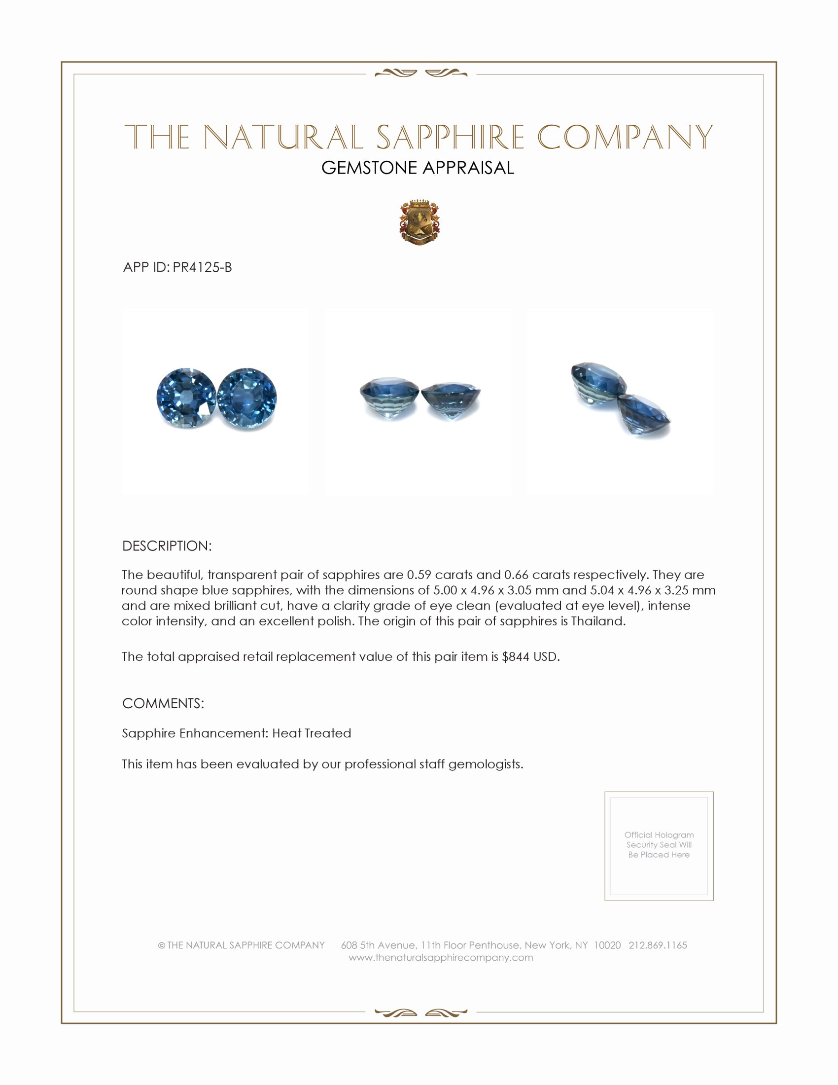 1.25 Ct.Tw. Blue Sapphire Pair from Thailand