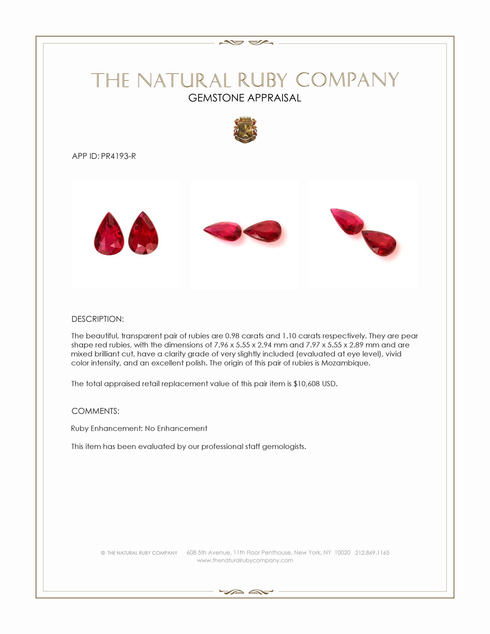 2.08 Ct.Tw. Ruby Pair from Mozambique
