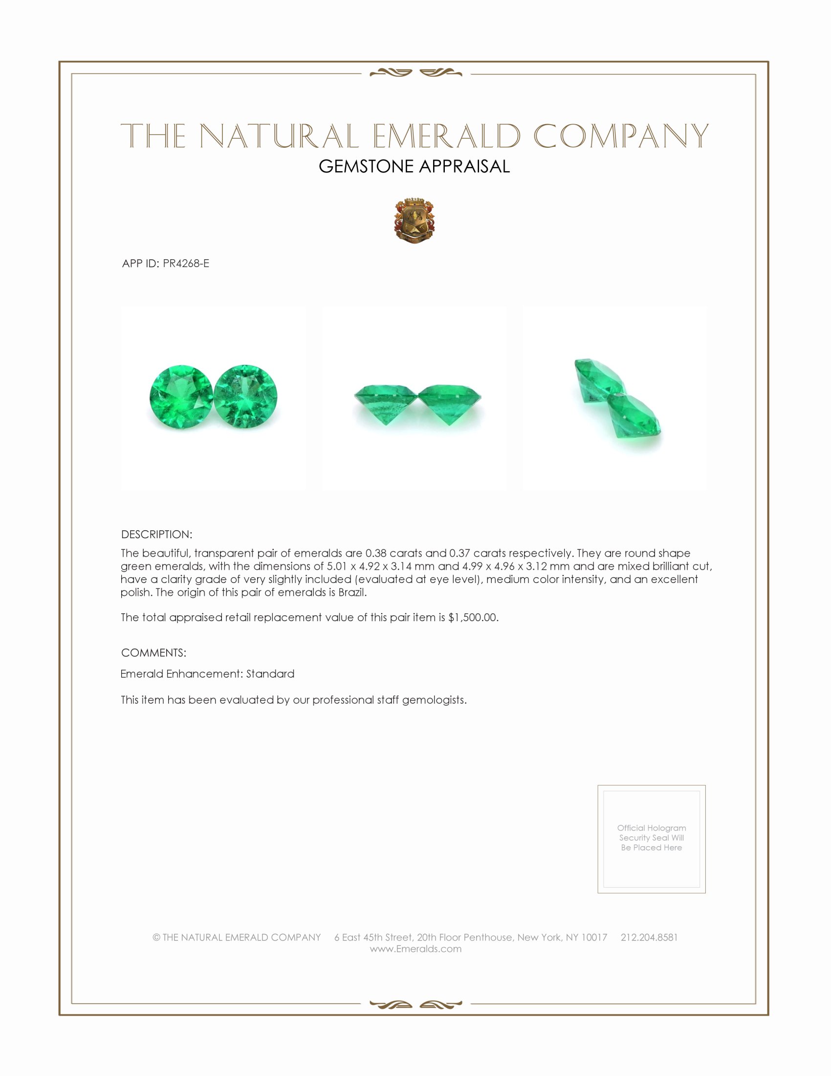 0.75 Ct.Tw. Emerald Pair from Brazil