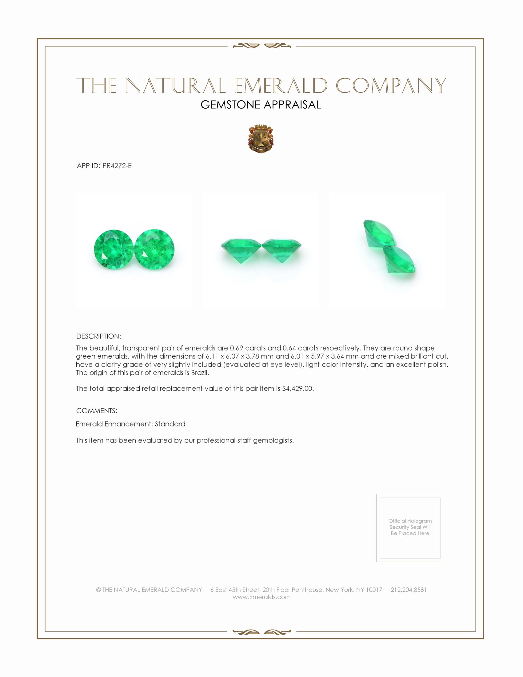 1.33 Ct.Tw. Emerald Pair from Brazil