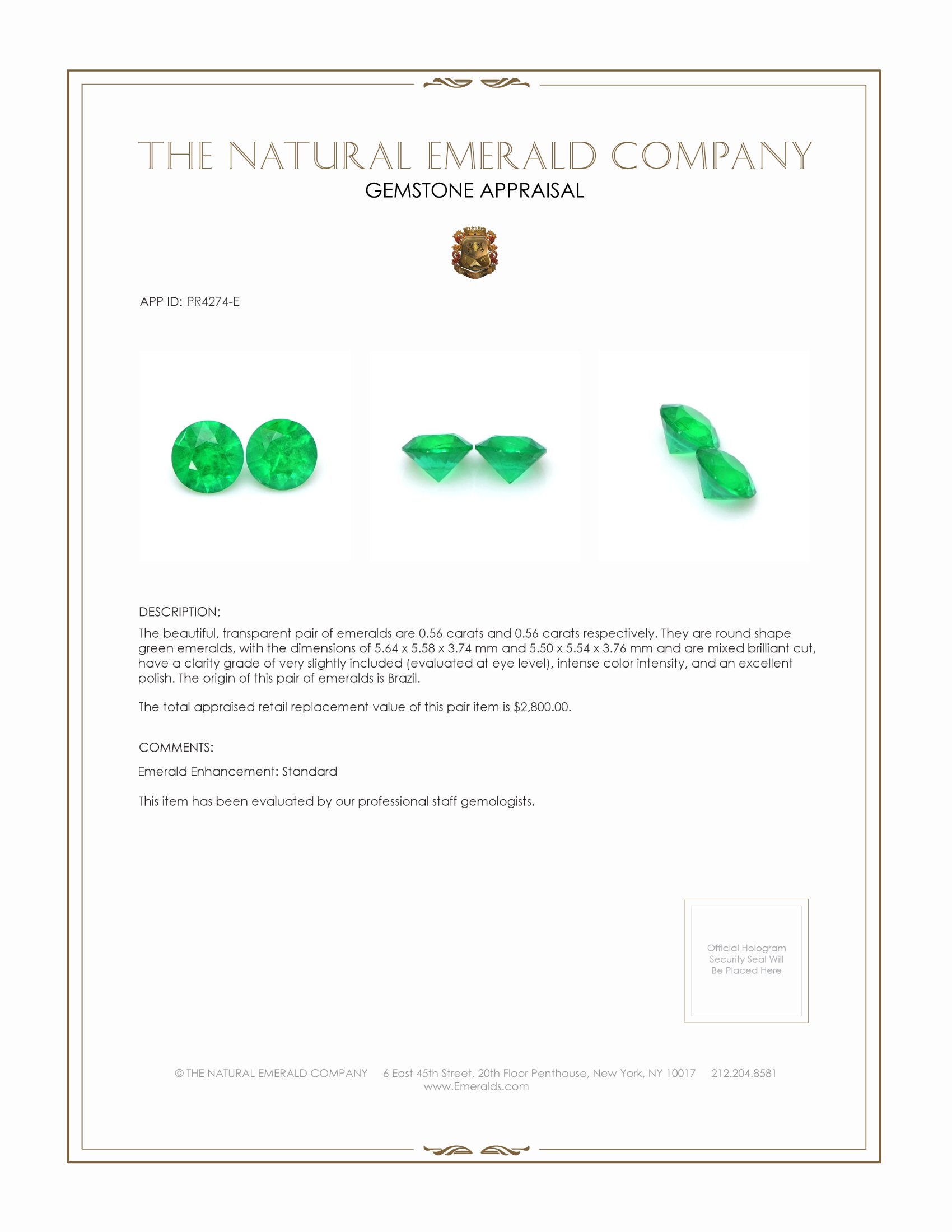 1.12 Ct.Tw. Emerald Pair from Brazil