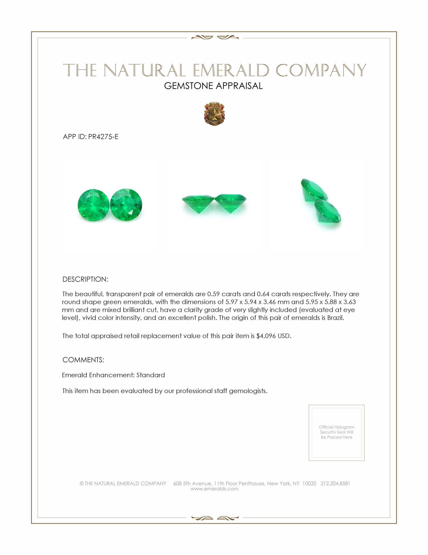 1.23 Ct.Tw. Emerald Pair from Brazil