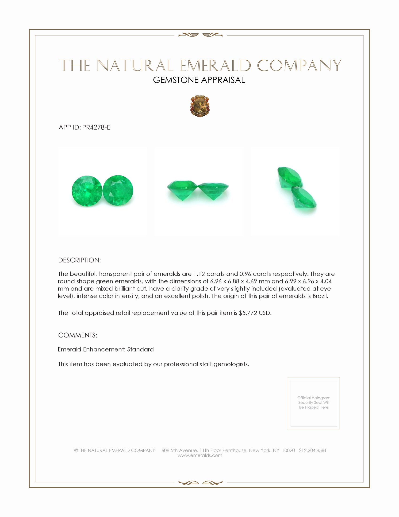 2.08 Ct.Tw. Emerald Pair from Brazil