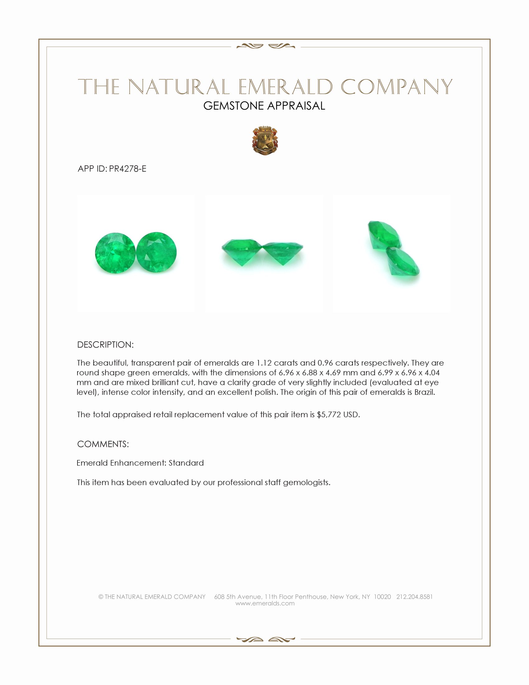 2.08 Ct.Tw. Emerald Pair from Brazil