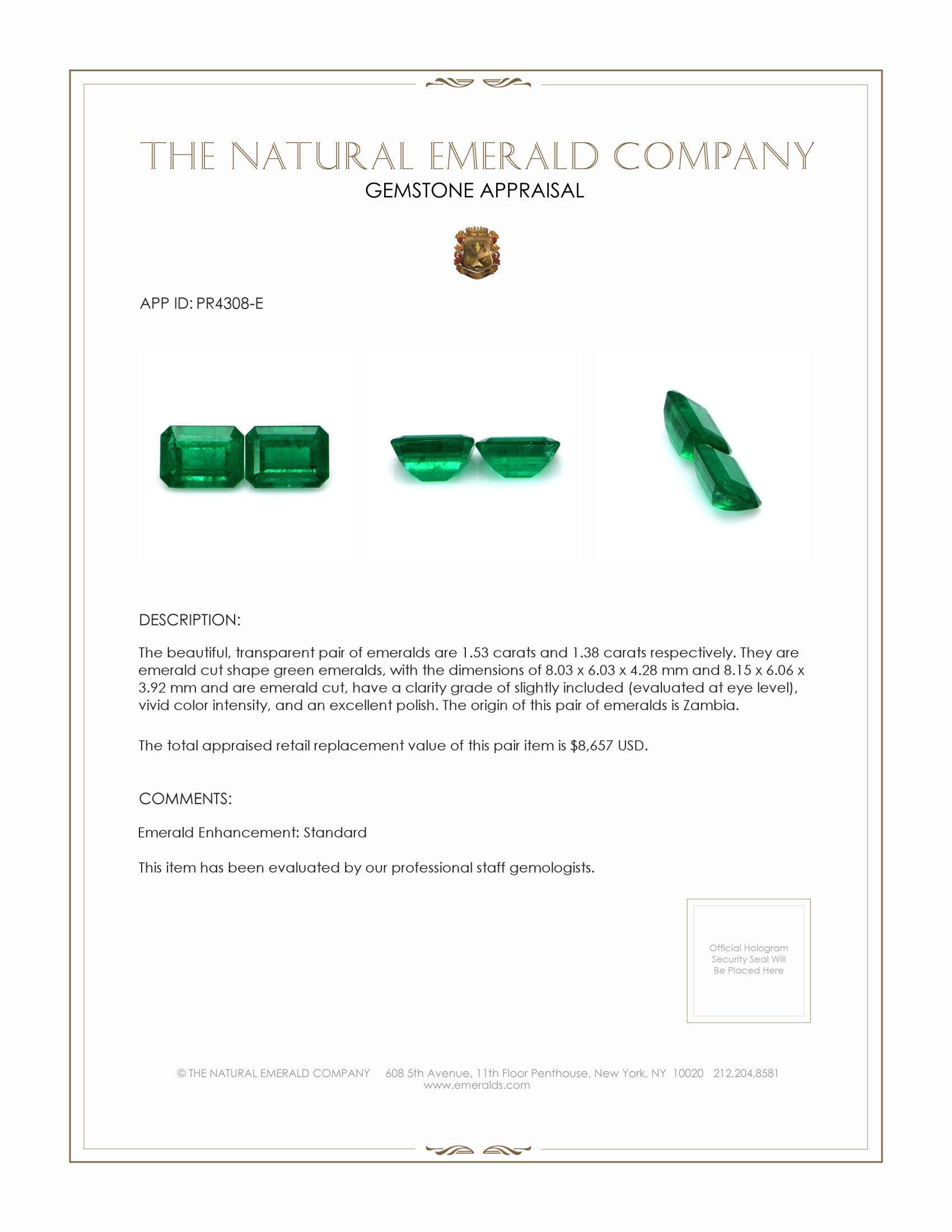 2.91 Ct.Tw. Emerald Pair from Zambia