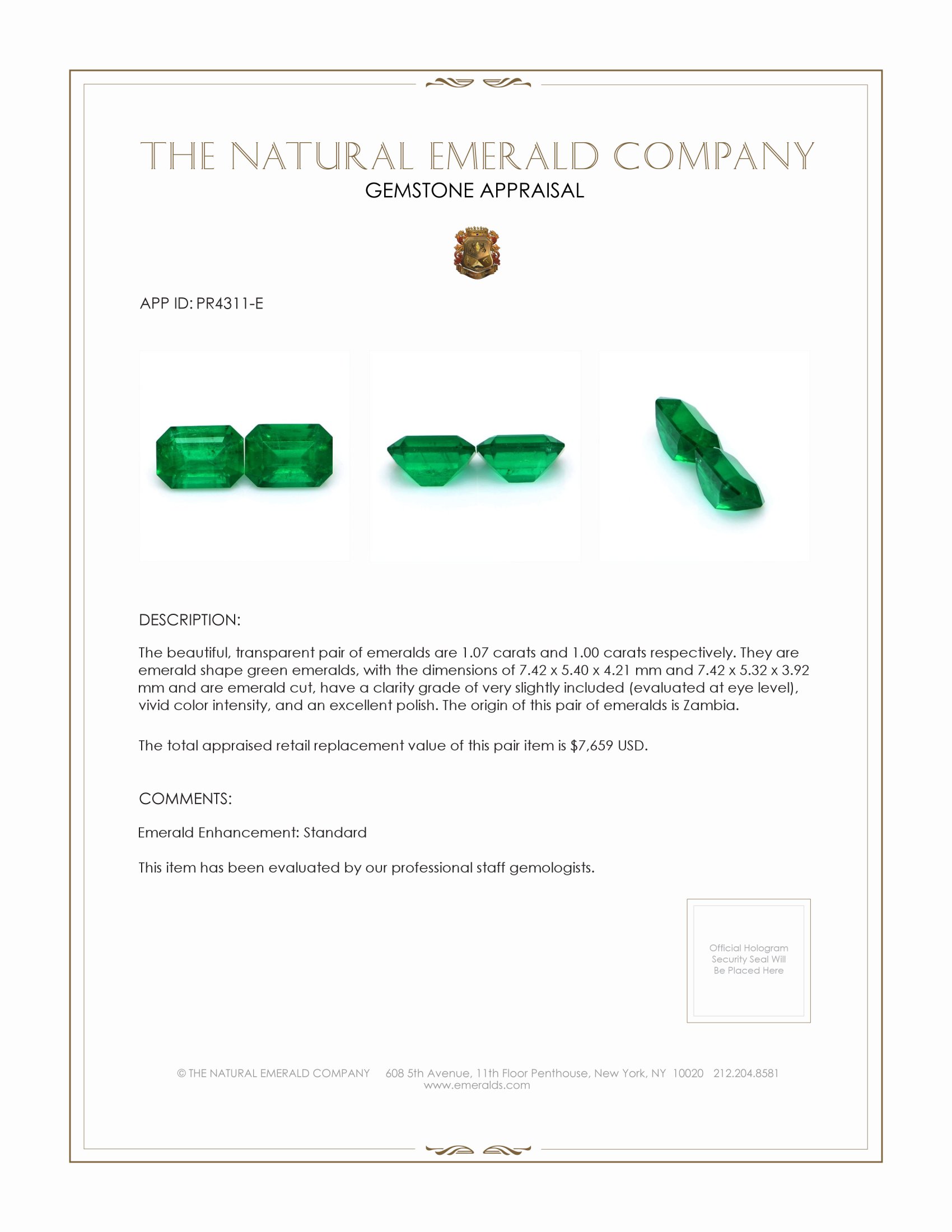 2.07 Ct.Tw. Emerald Pair from Zambia