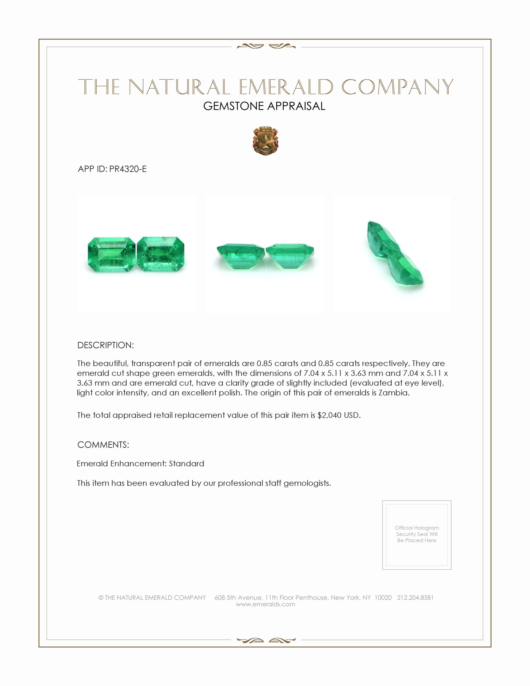 1.70 Ct.Tw. Emerald Pair from Zambia