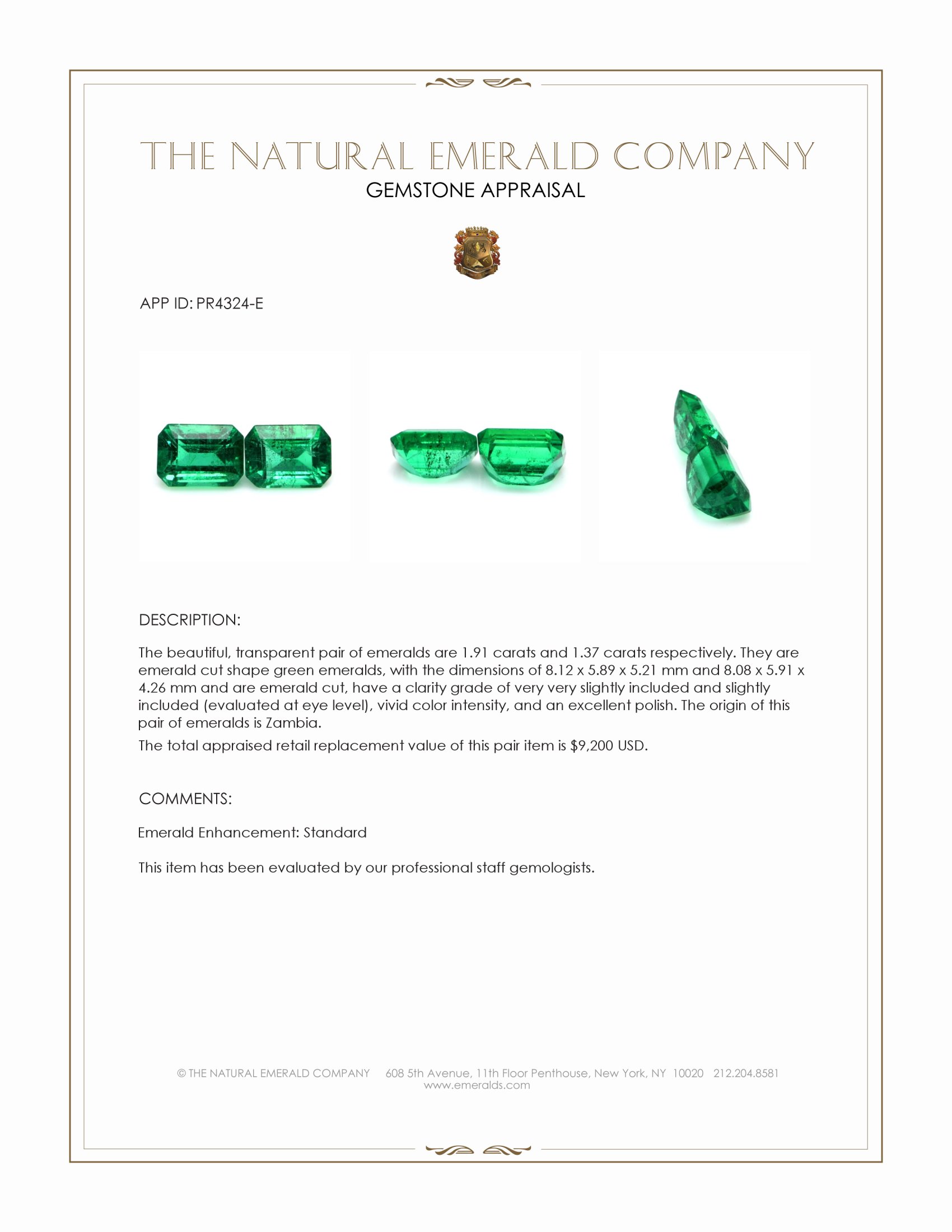 3.28 Ct.Tw. Emerald Pair from Zambia