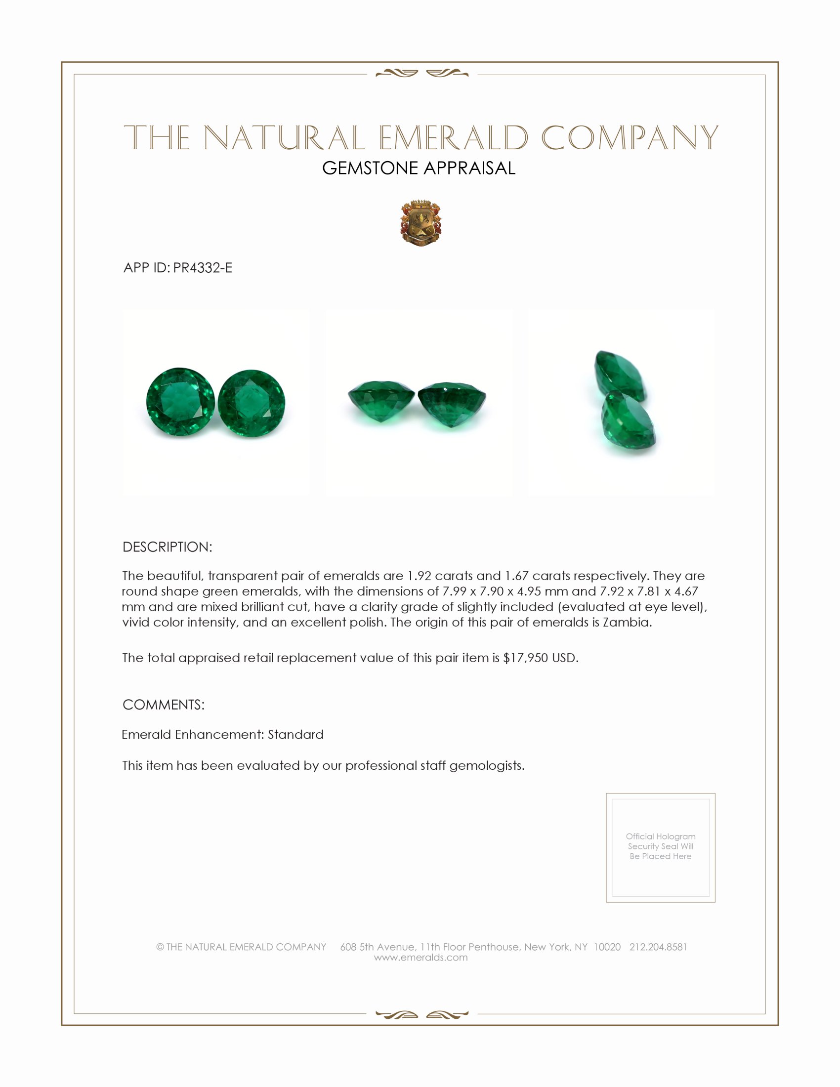 3.59 Ct.Tw. Emerald Pair from Zambia