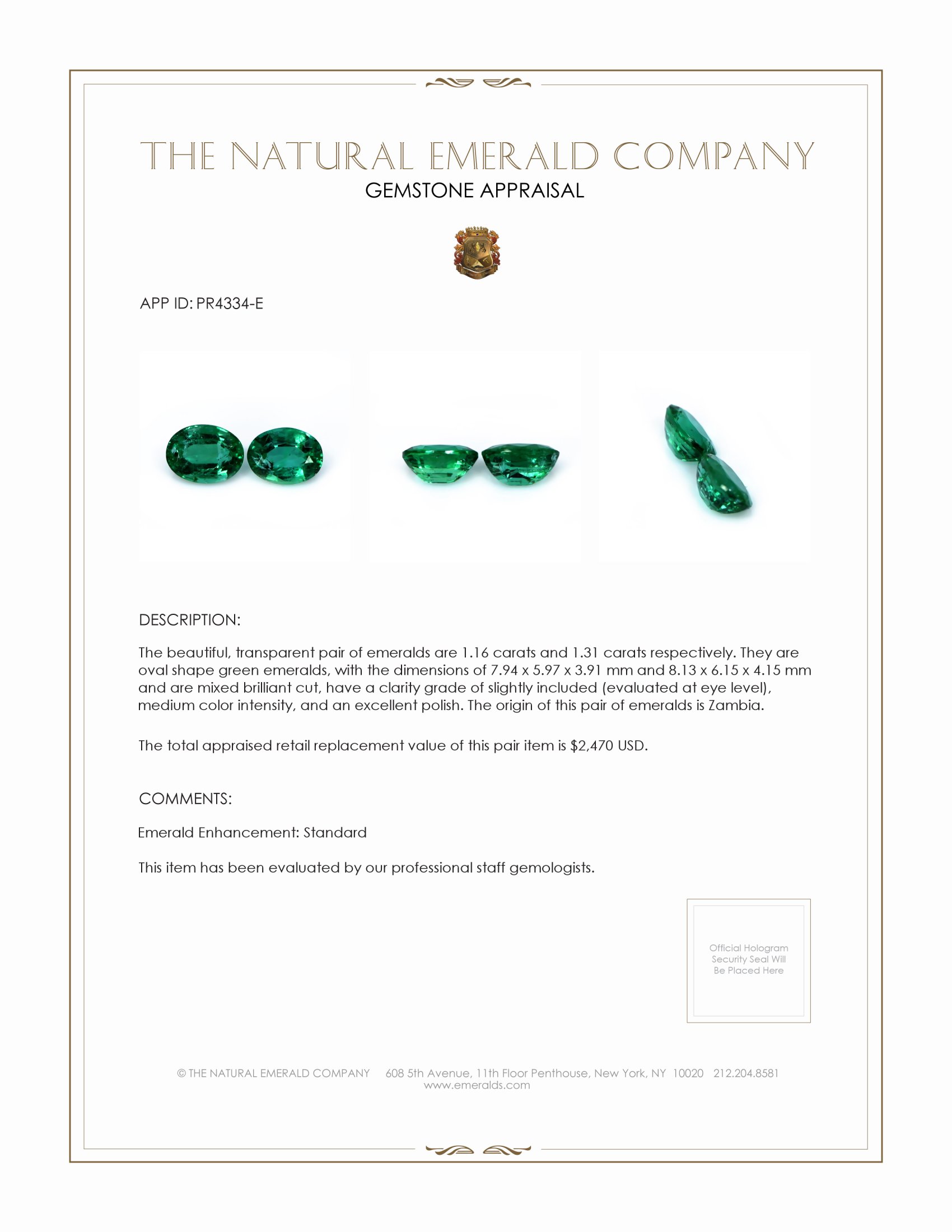 2.47 Ct.Tw. Emerald Pair from Zambia