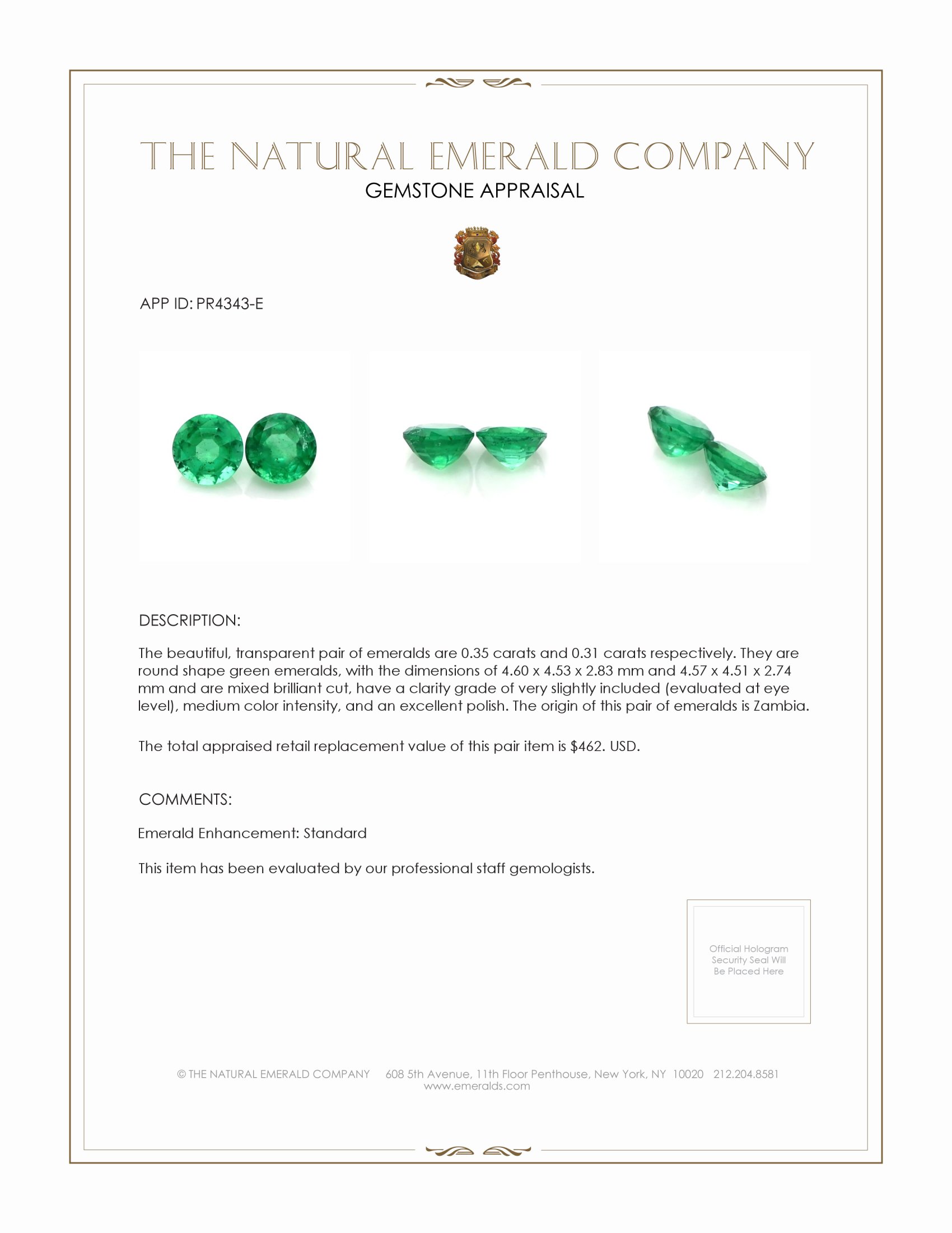 0.66 Ct.Tw. Emerald Pair from Zambia