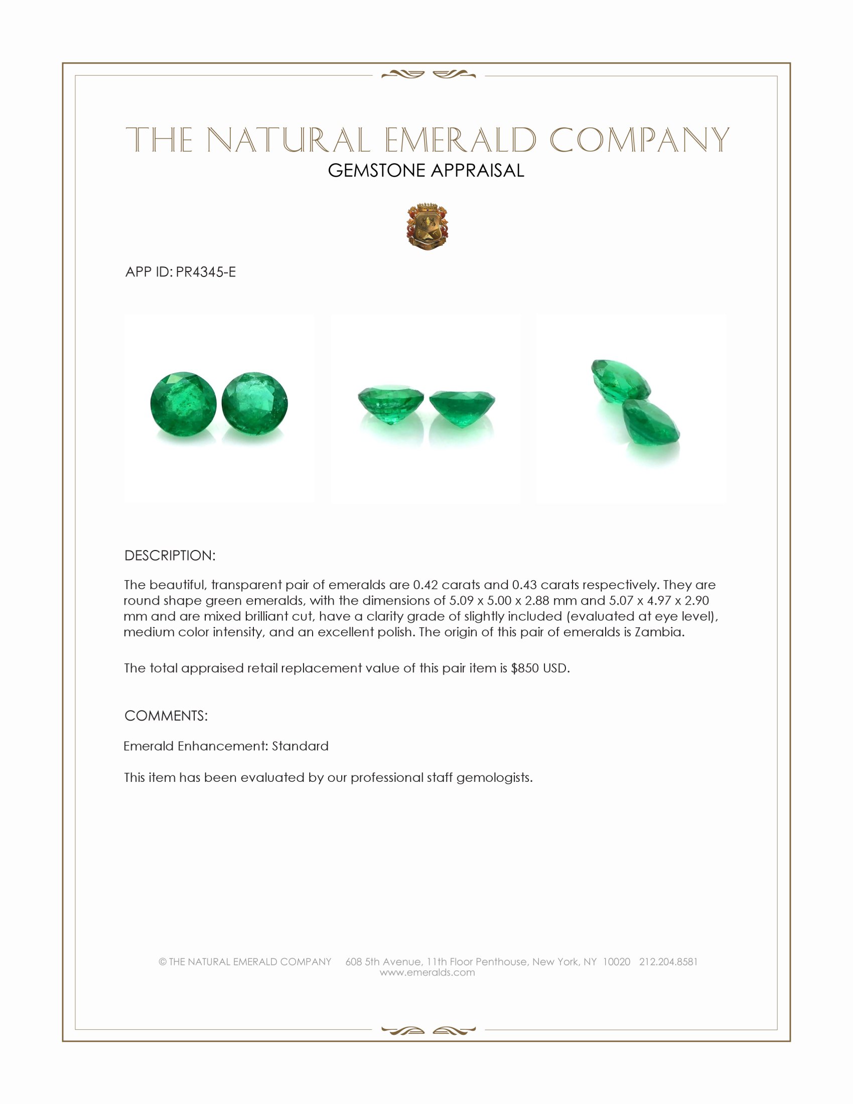 0.85 Ct.Tw. Emerald Pair from Zambia