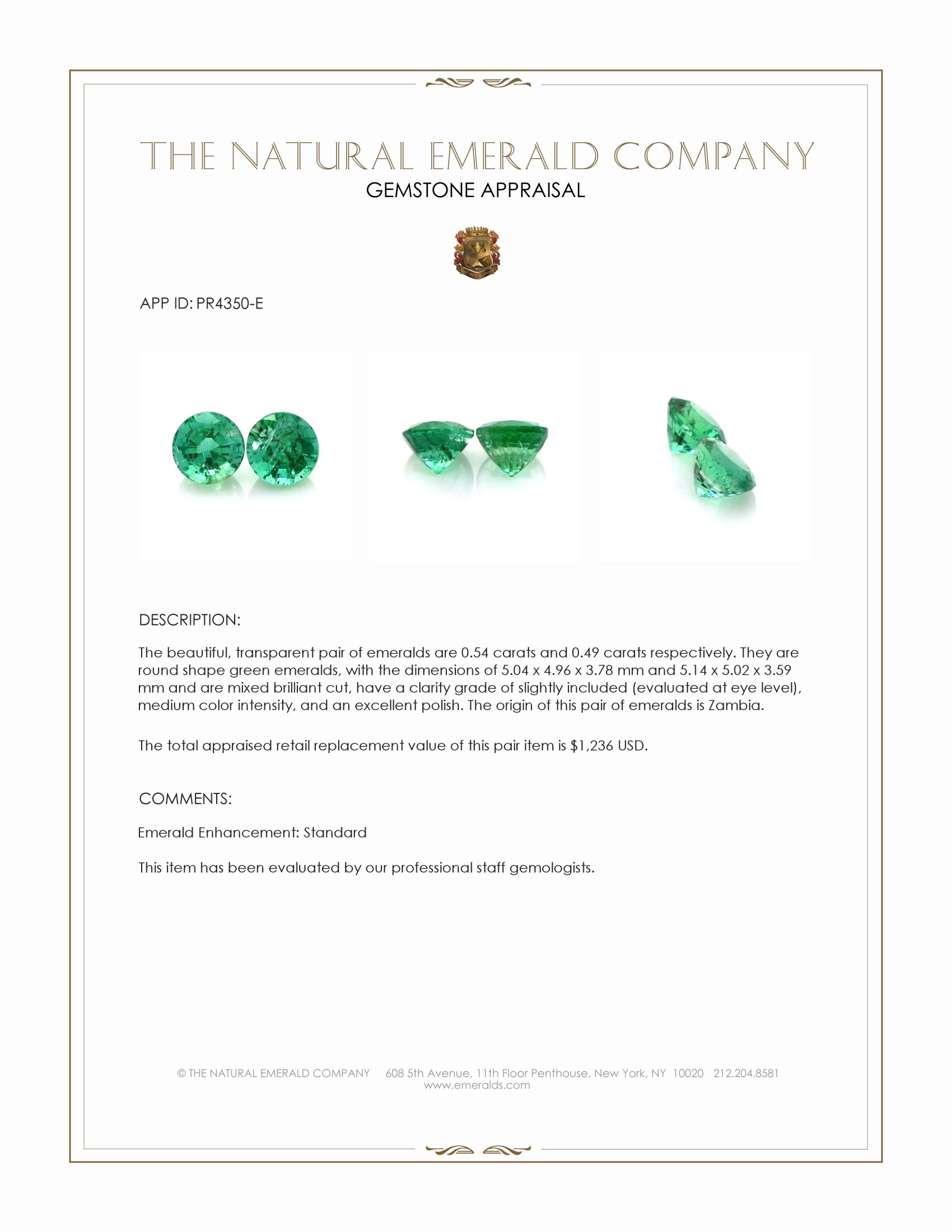 1.03 Ct.Tw. Emerald Pair from Zambia