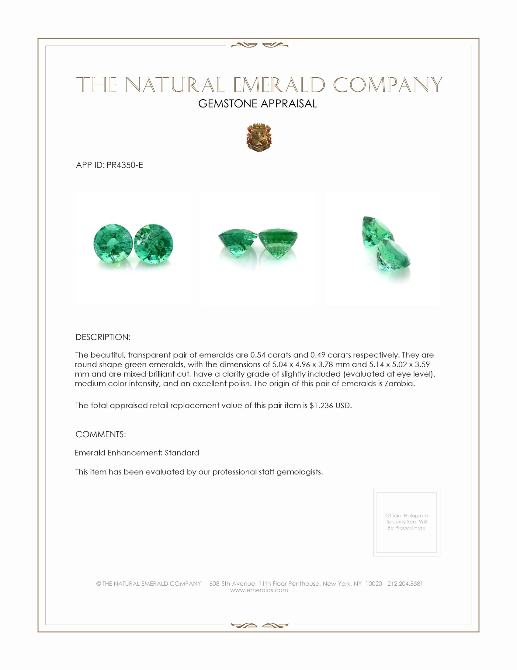 1.03 Ct.Tw. Emerald Pair from Zambia