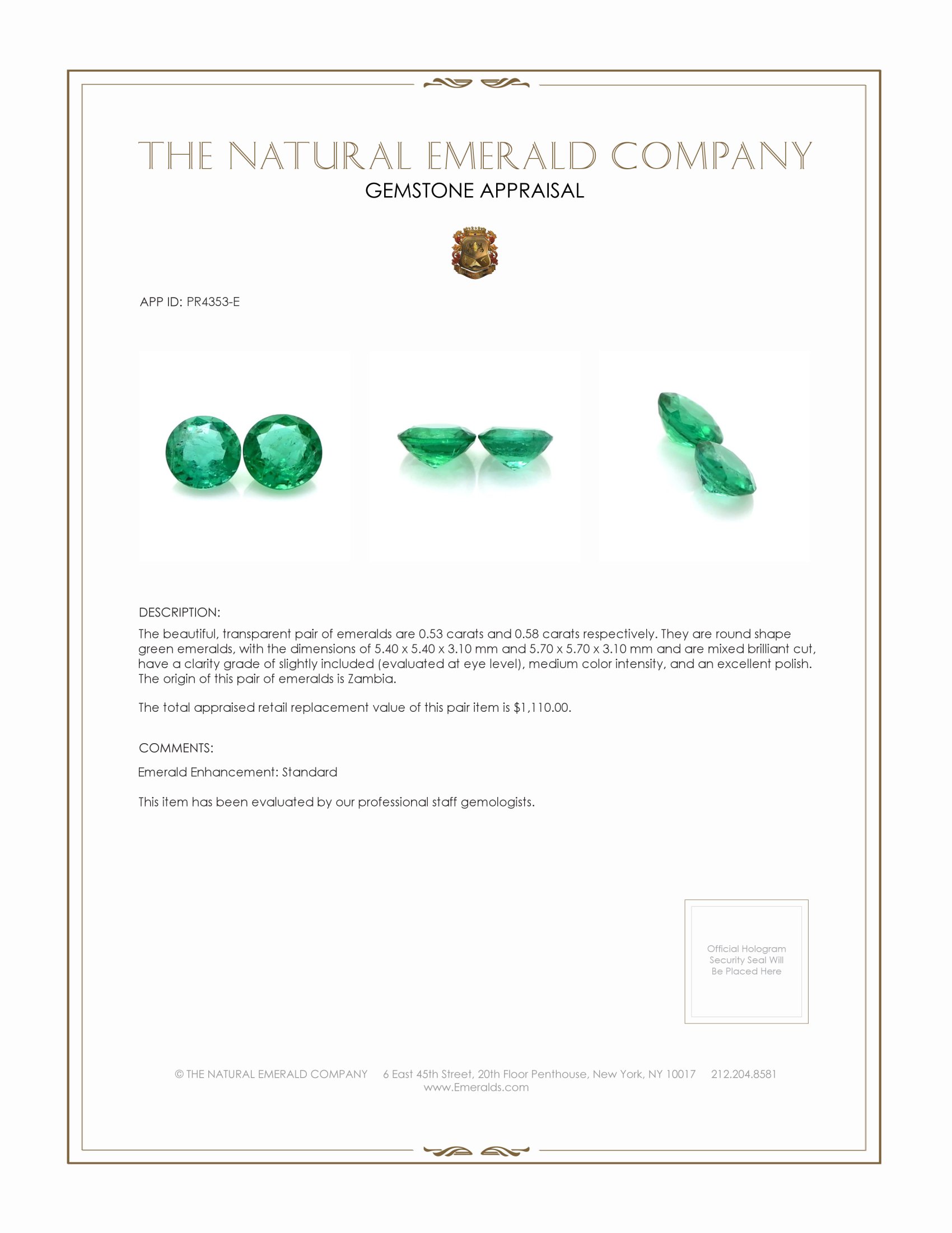 1.11 Ct.Tw. Emerald Pair from Zambia