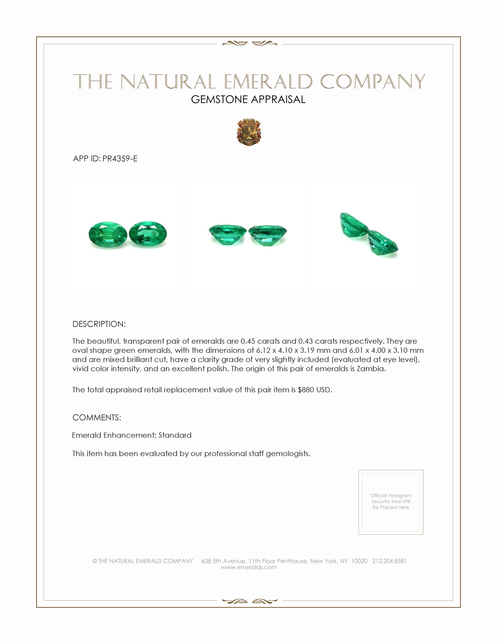 0.88 Ct.Tw. Emerald Pair from Zambia