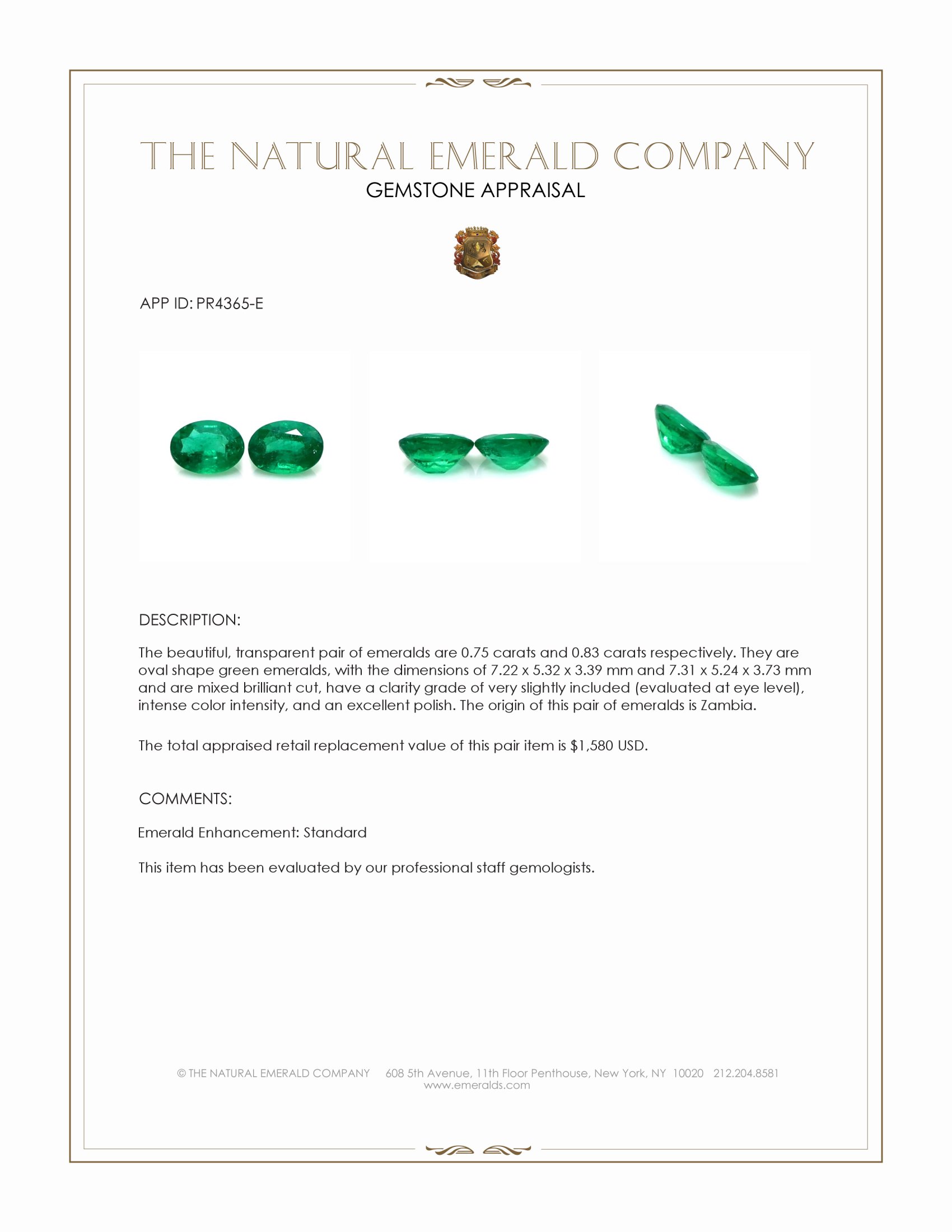 1.58 Ct.Tw. Emerald Pair from Zambia