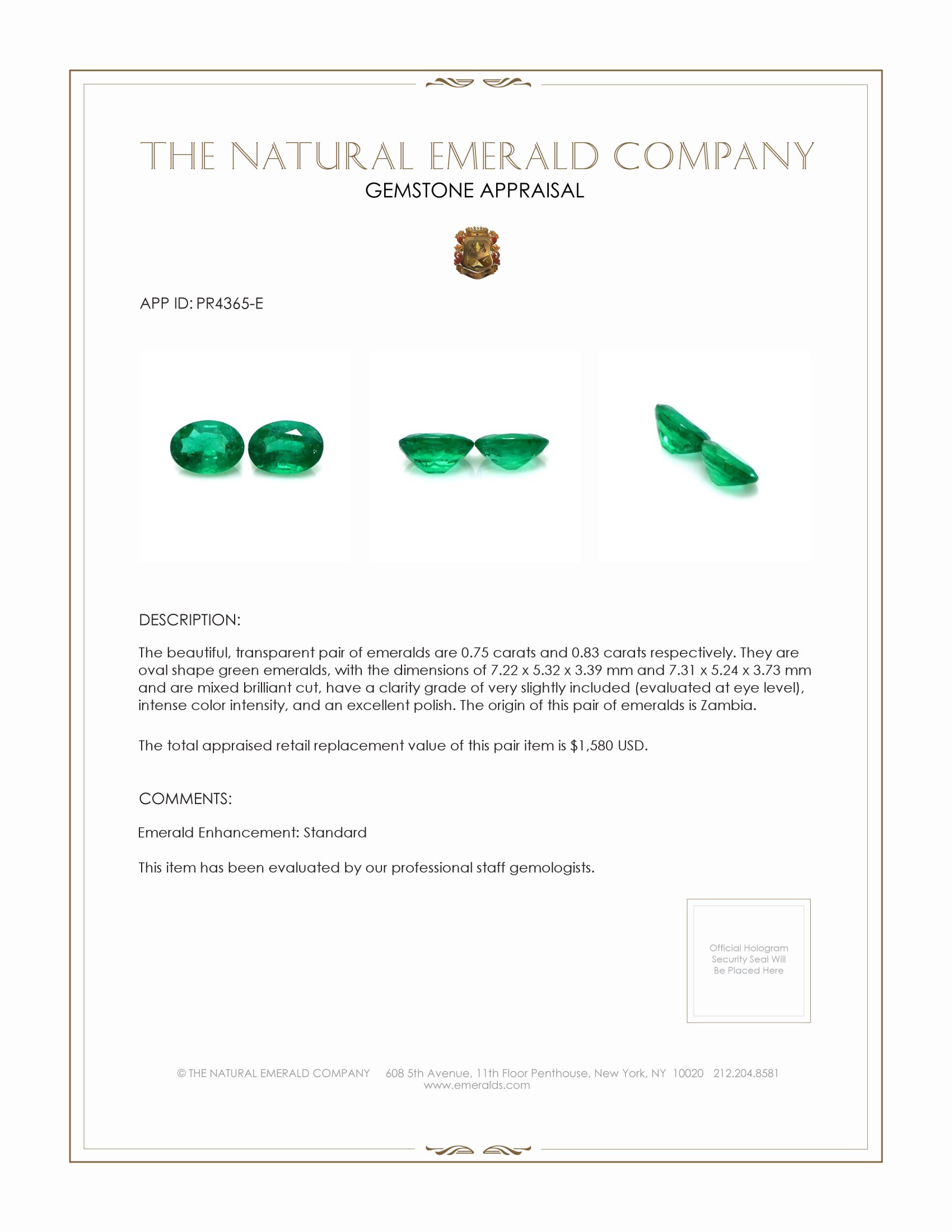 1.58 Ct.Tw. Emerald Pair from Zambia