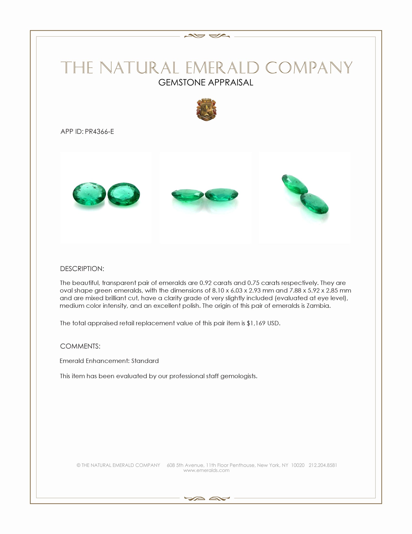 1.67 Ct.Tw. Emerald Pair from Zambia
