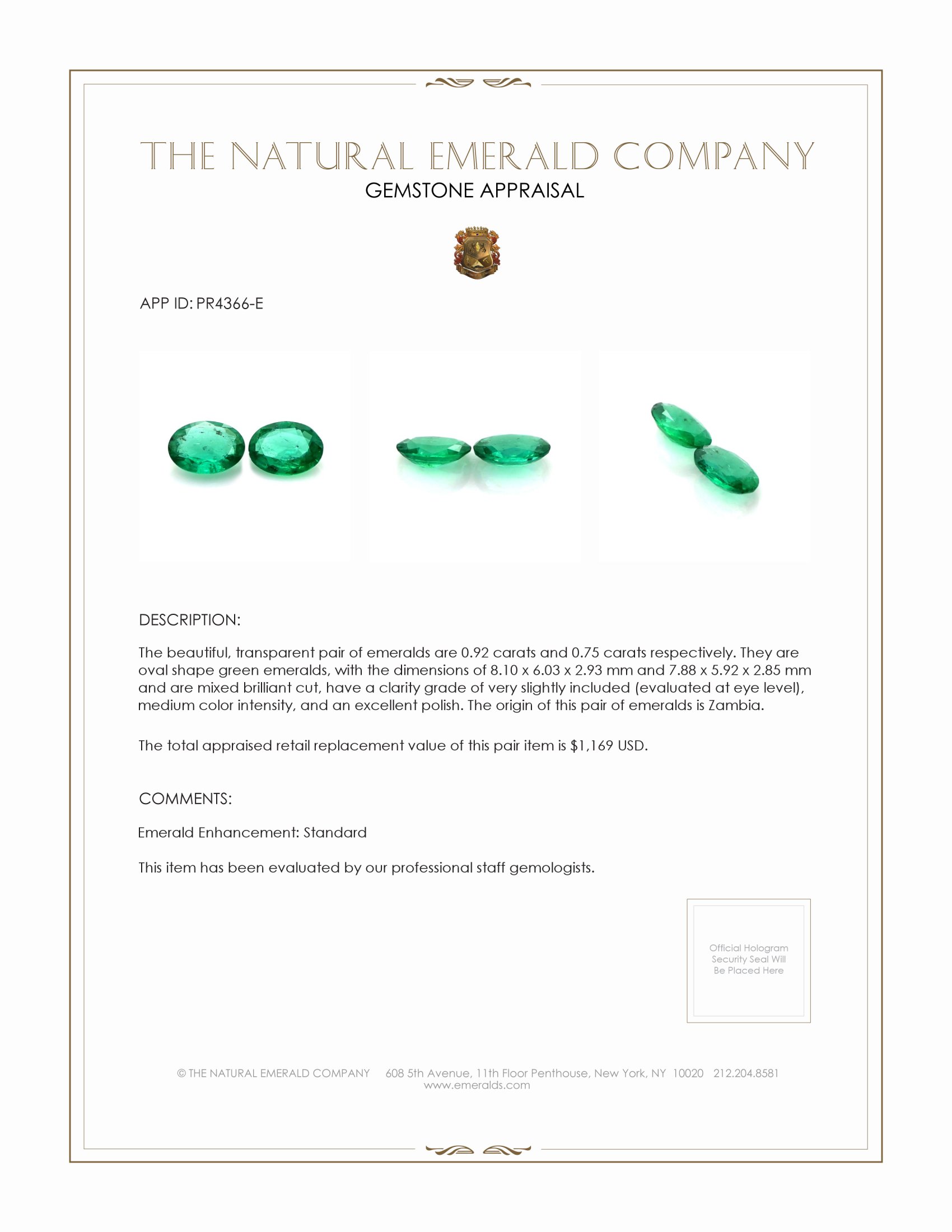 1.67 Ct.Tw. Emerald Pair from Zambia