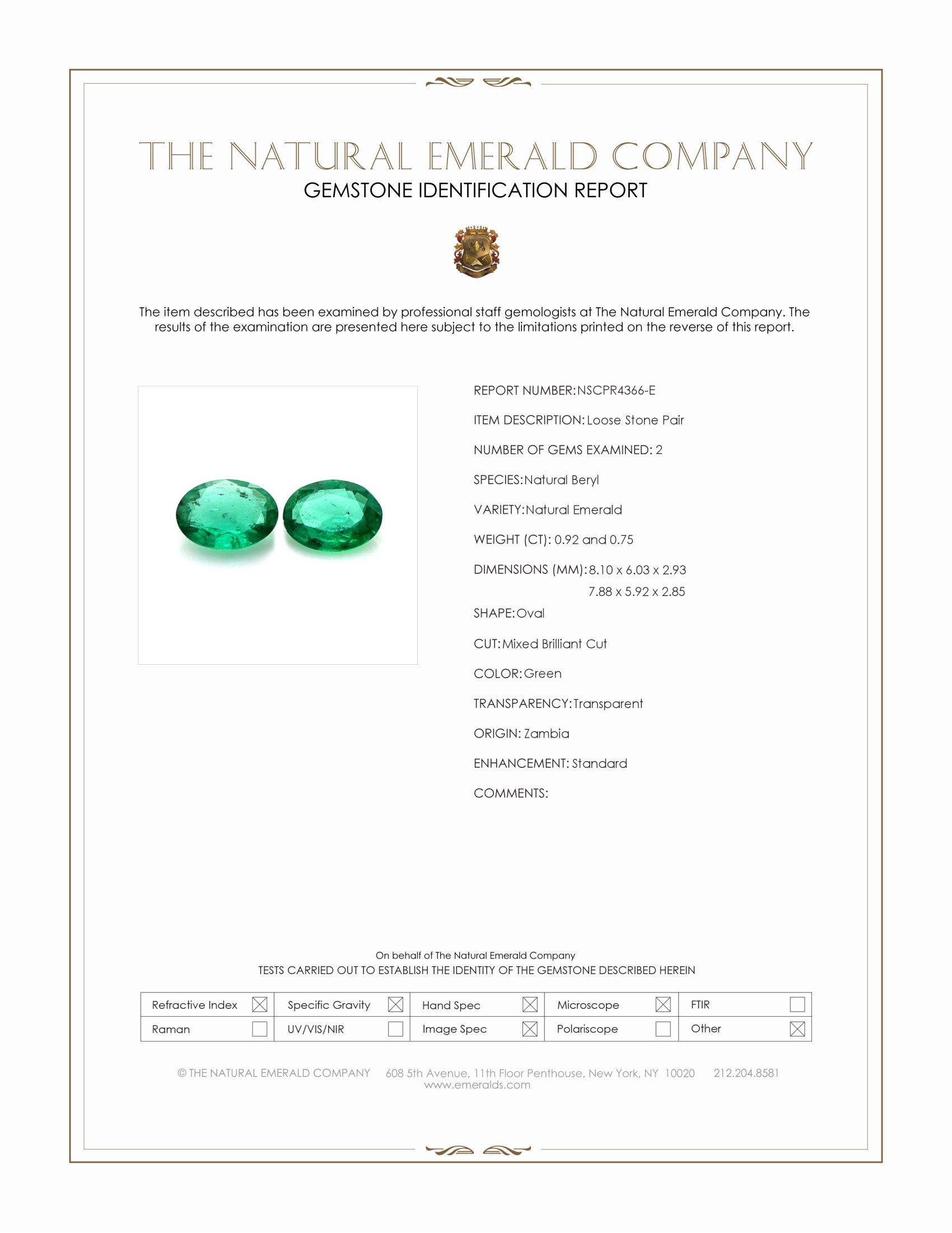 1.67 Ct.Tw. Emerald Pair from Zambia