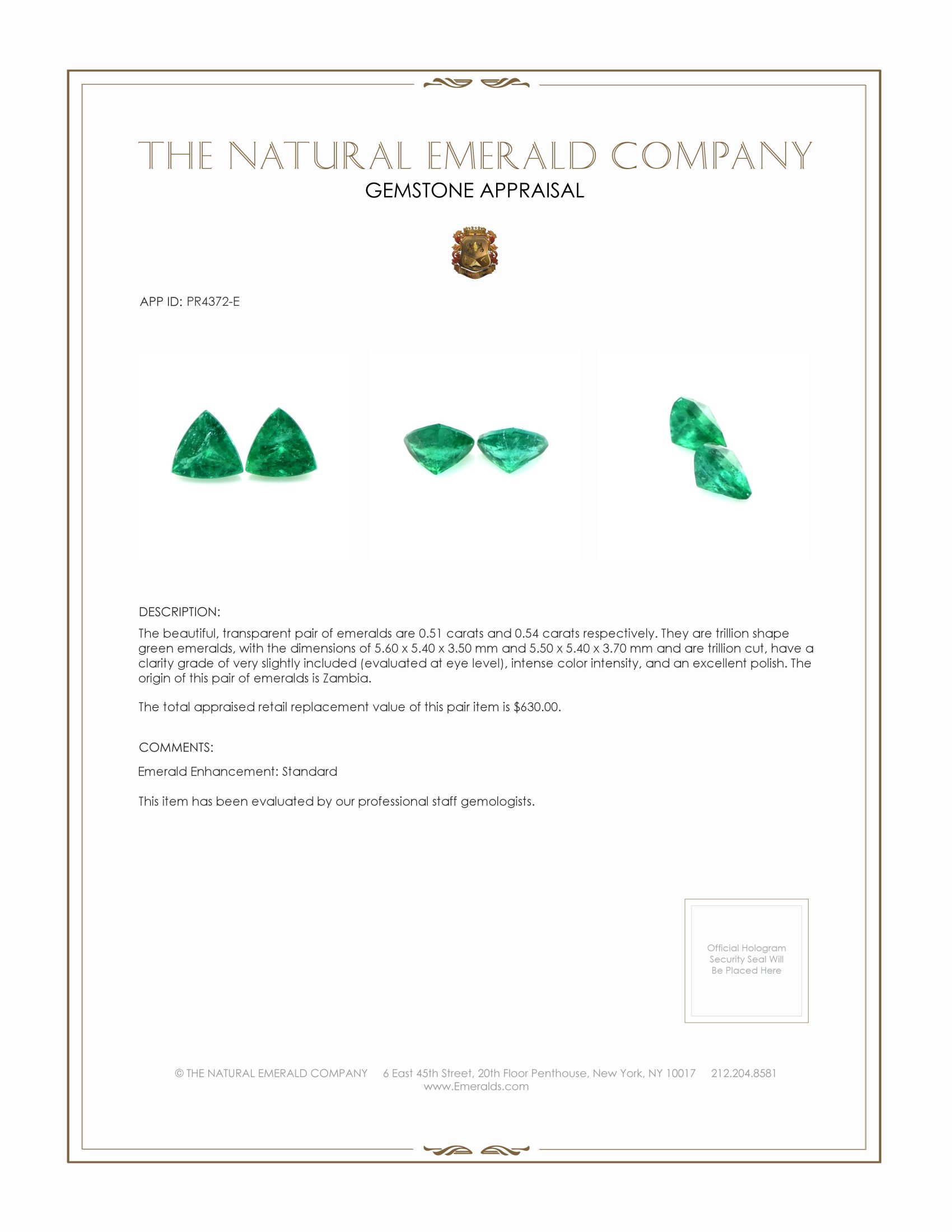 1.05 Ct.Tw. Emerald Pair from Zambia