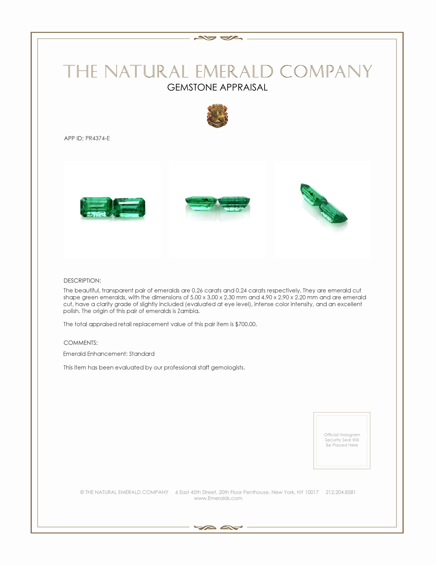 0.50 Ct.Tw. Emerald Pair from Zambia