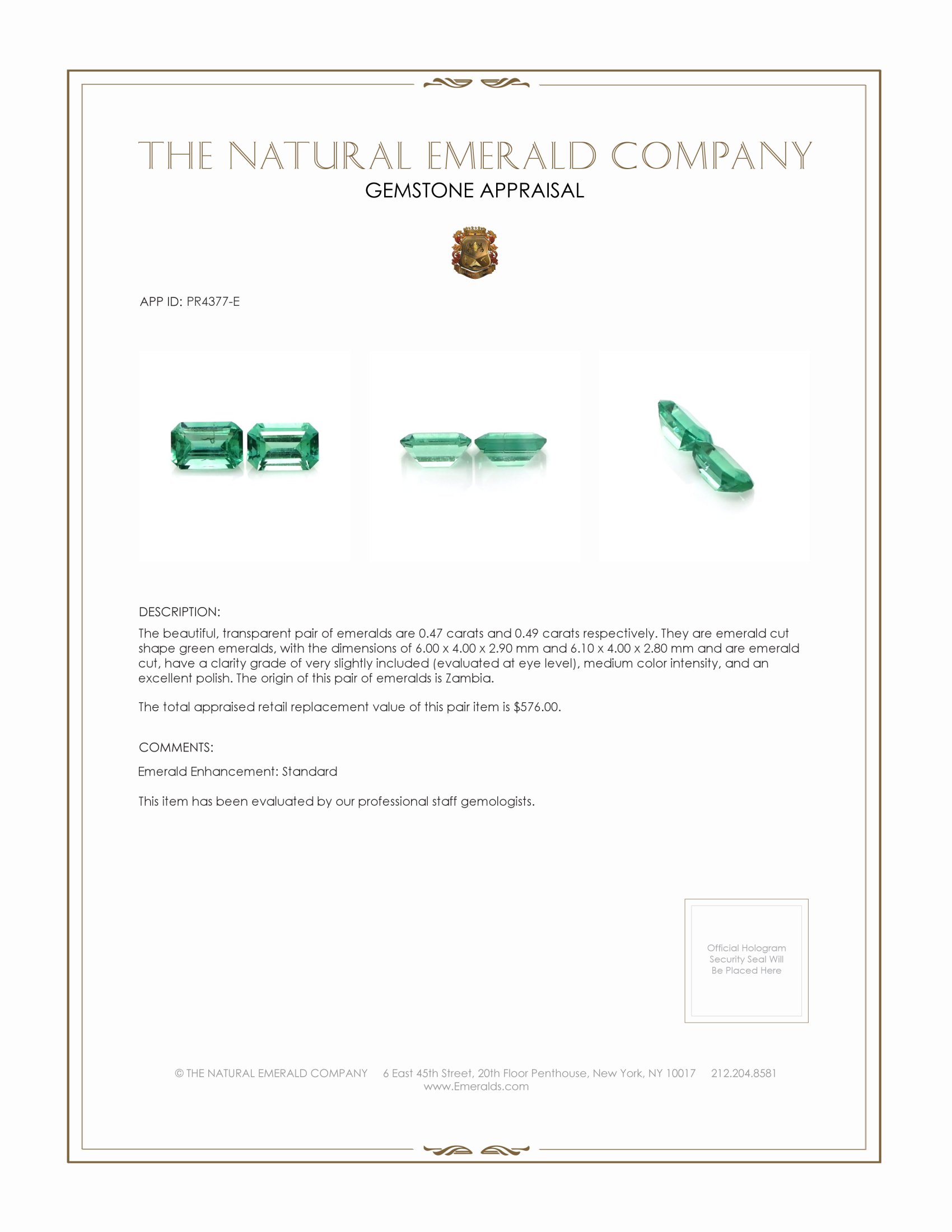 0.96 Ct.Tw. Emerald Pair from Zambia