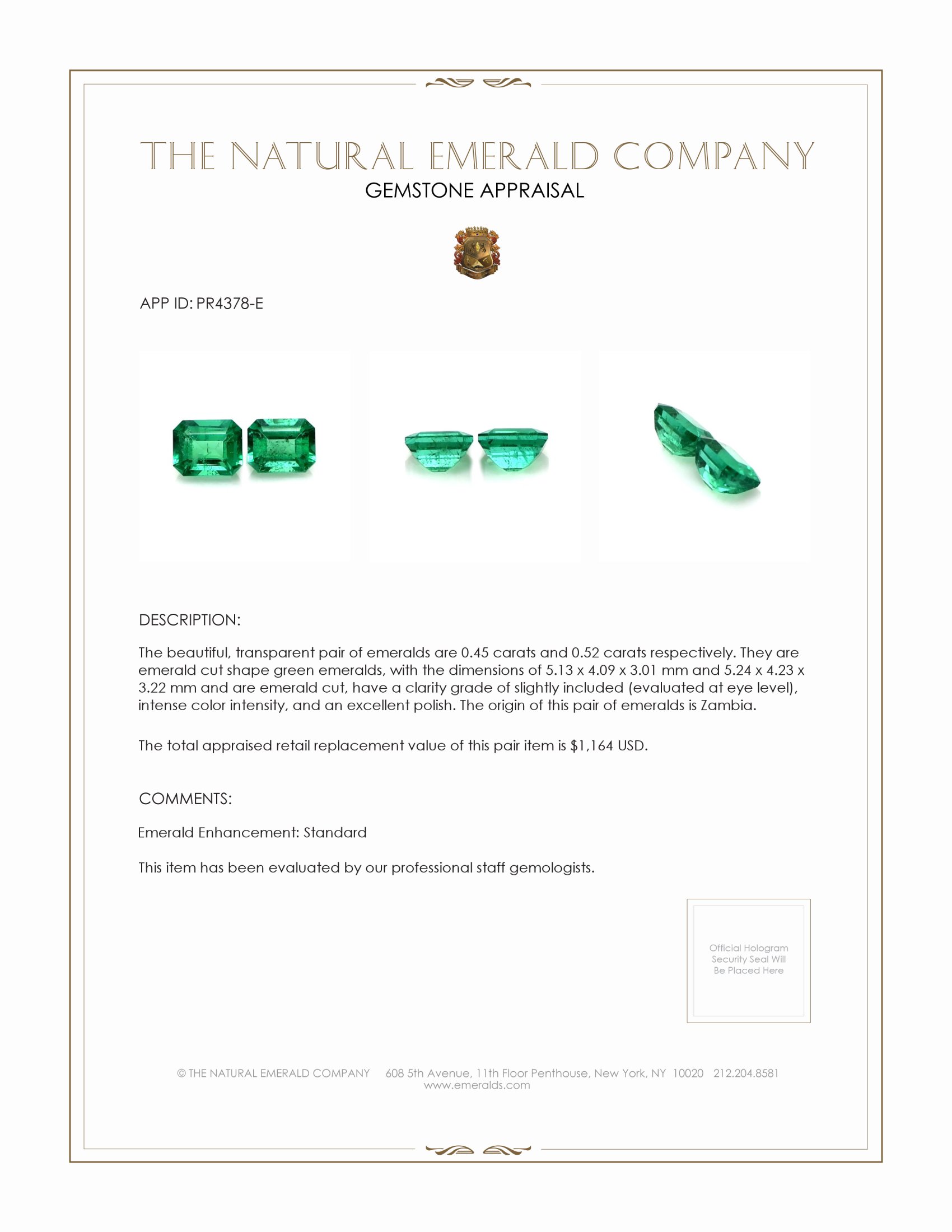 0.97 Ct.Tw. Emerald Pair from Zambia