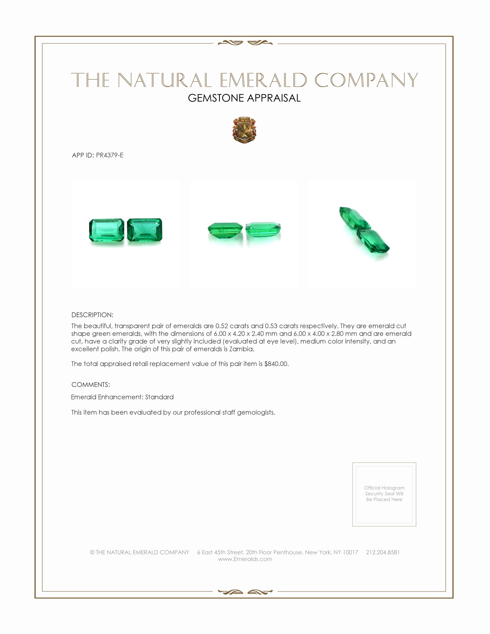 1.05 Ct.Tw. Emerald Pair from Zambia