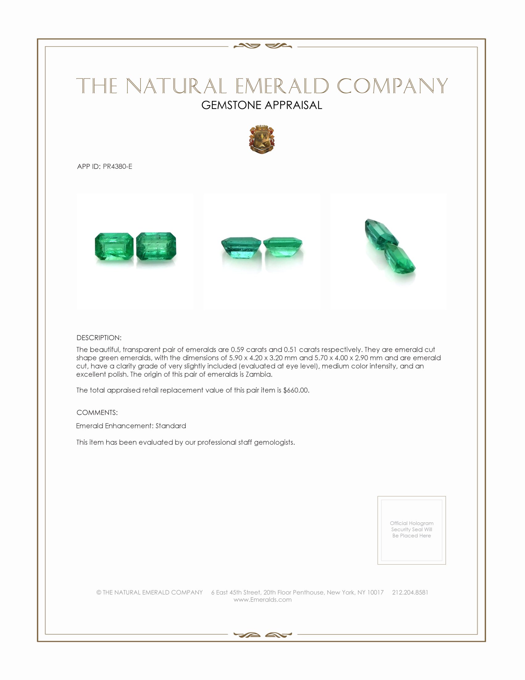 1.10 Ct.Tw. Emerald Pair from Zambia