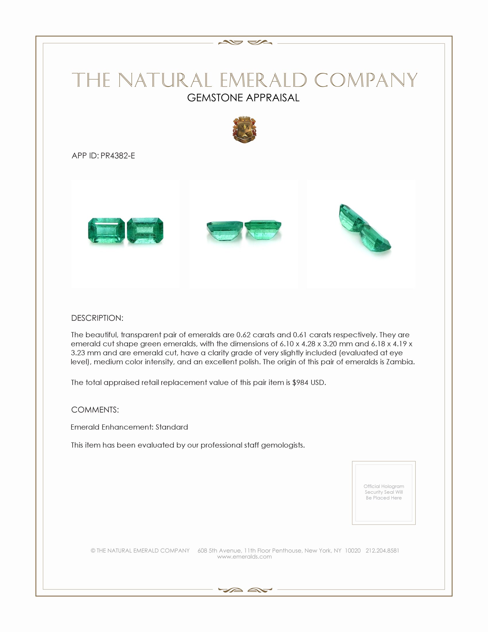 1.23 Ct.Tw. Emerald Pair from Zambia