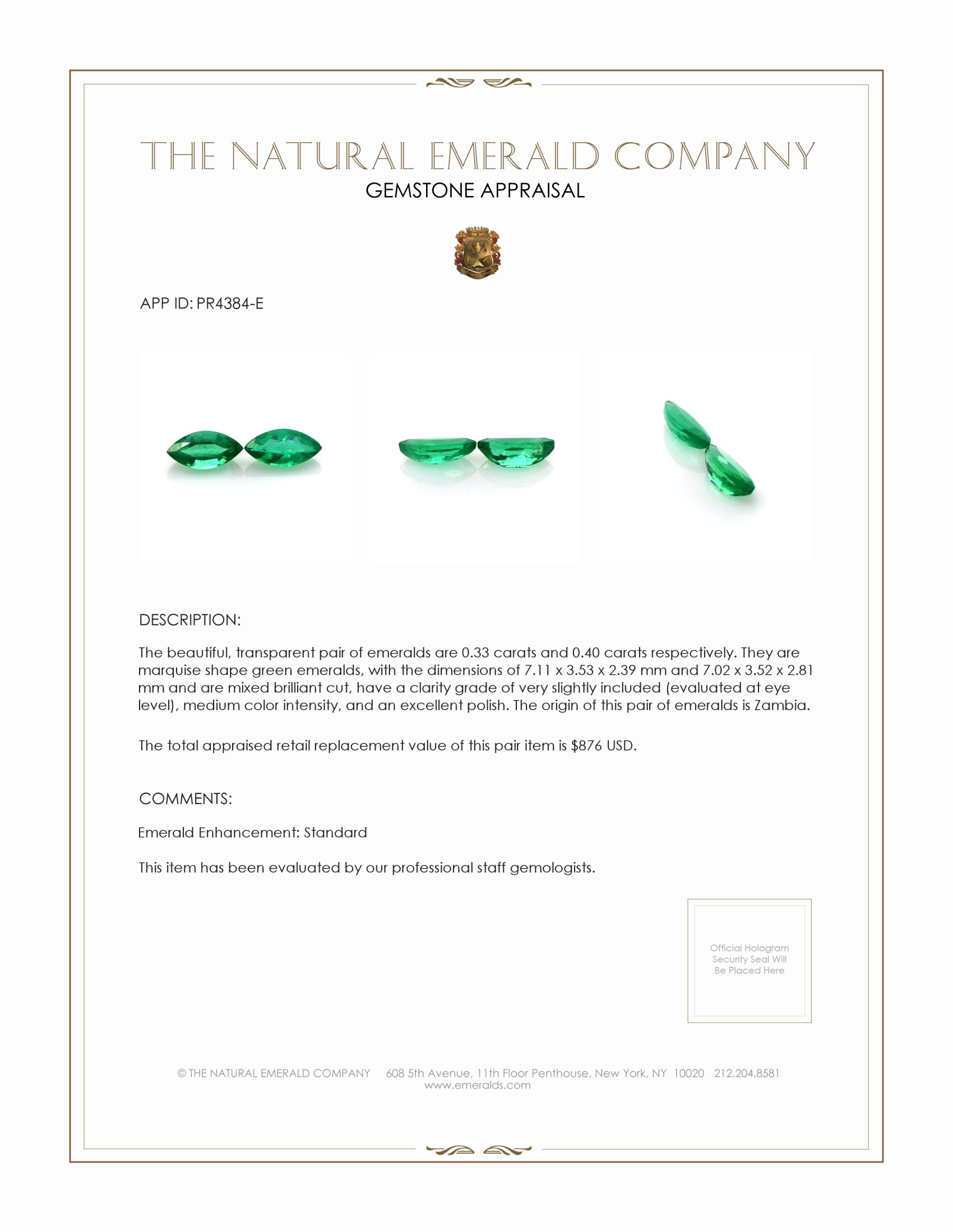 0.73 Ct.Tw. Emerald Pair from Zambia