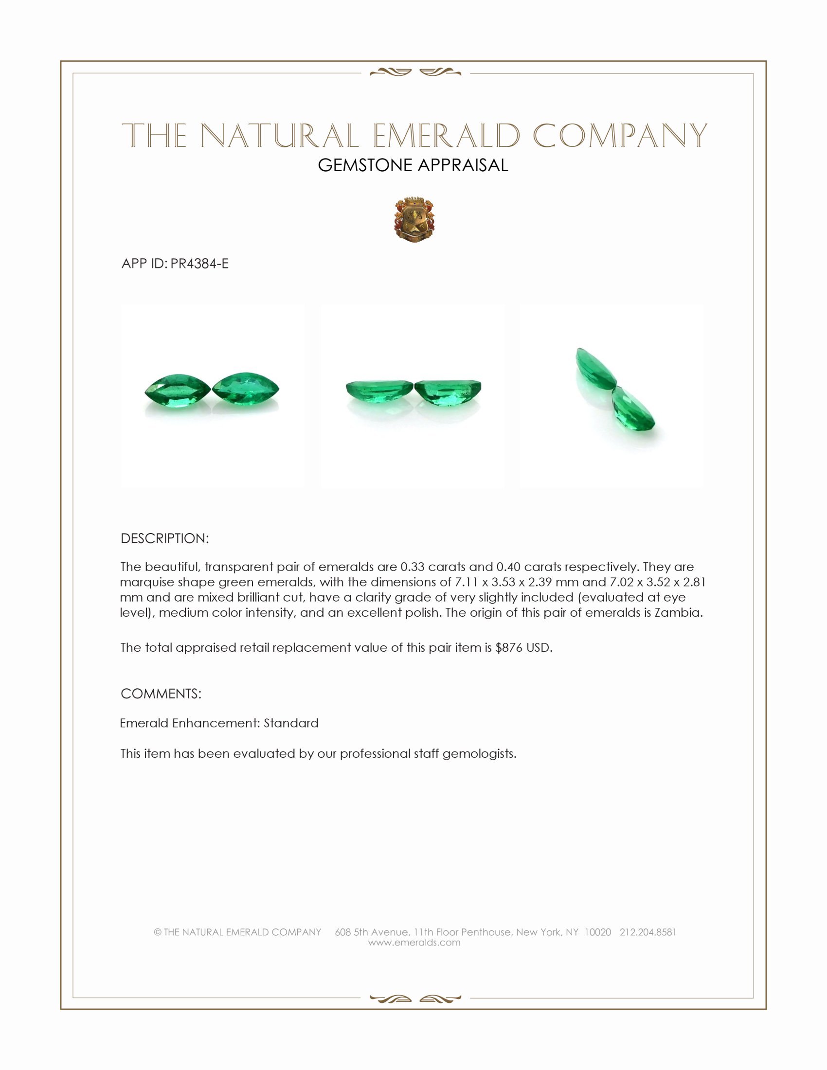 0.73 Ct.Tw. Emerald Pair from Zambia