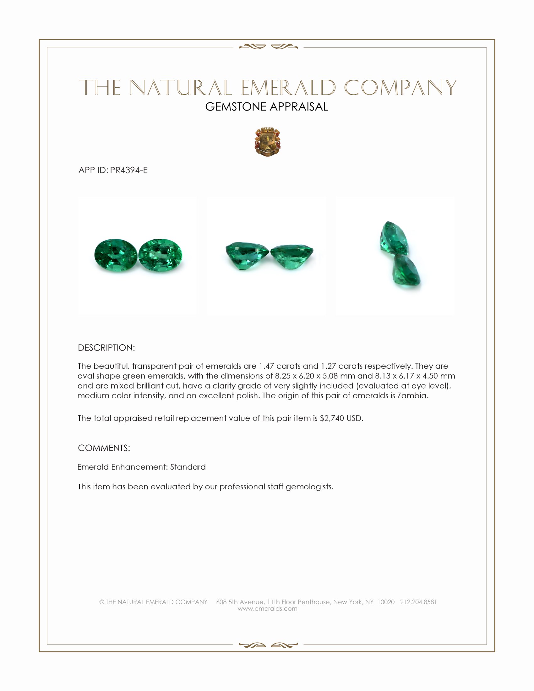 2.74 Ct.Tw. Emerald Pair from Zambia