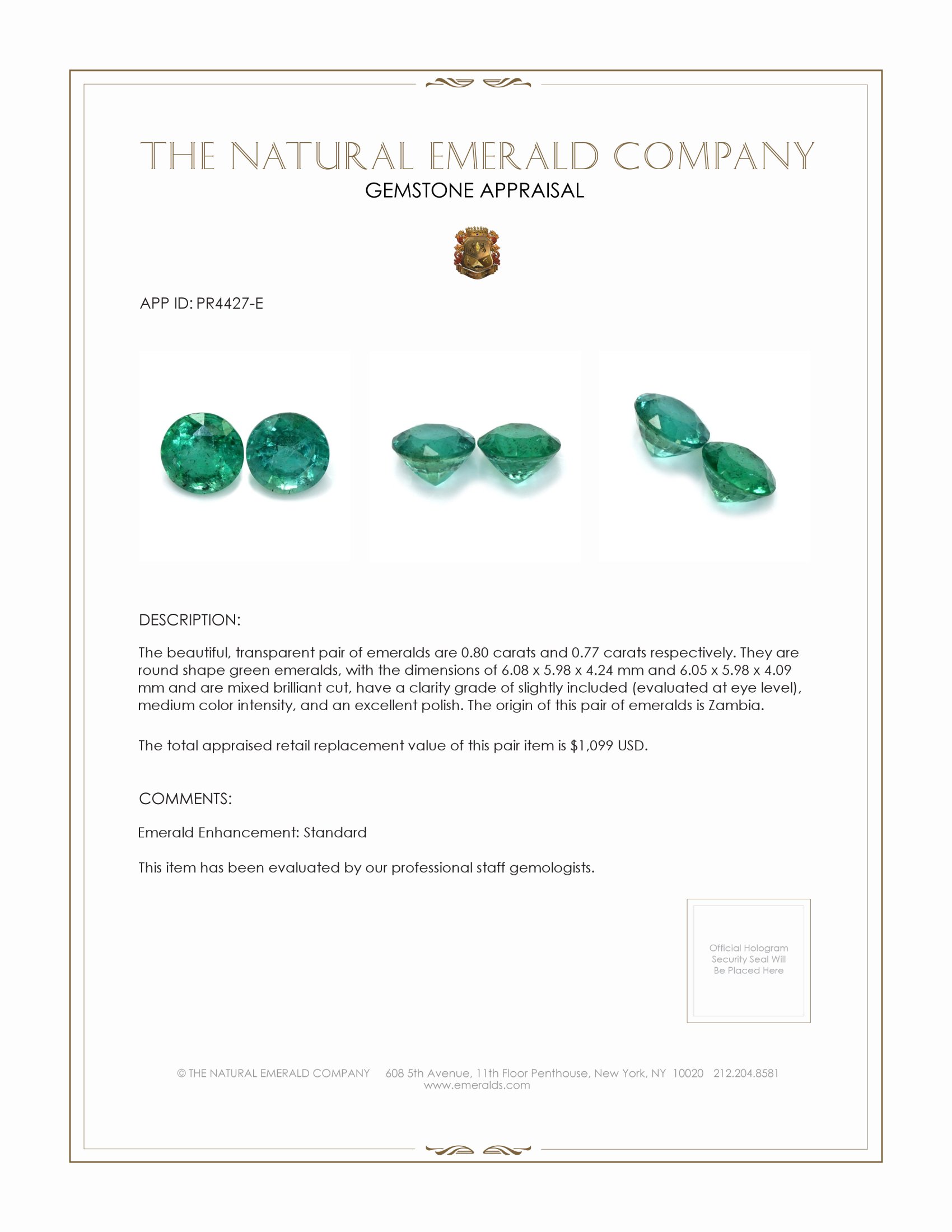 1.57 Ct.Tw. Emerald Pair from Zambia