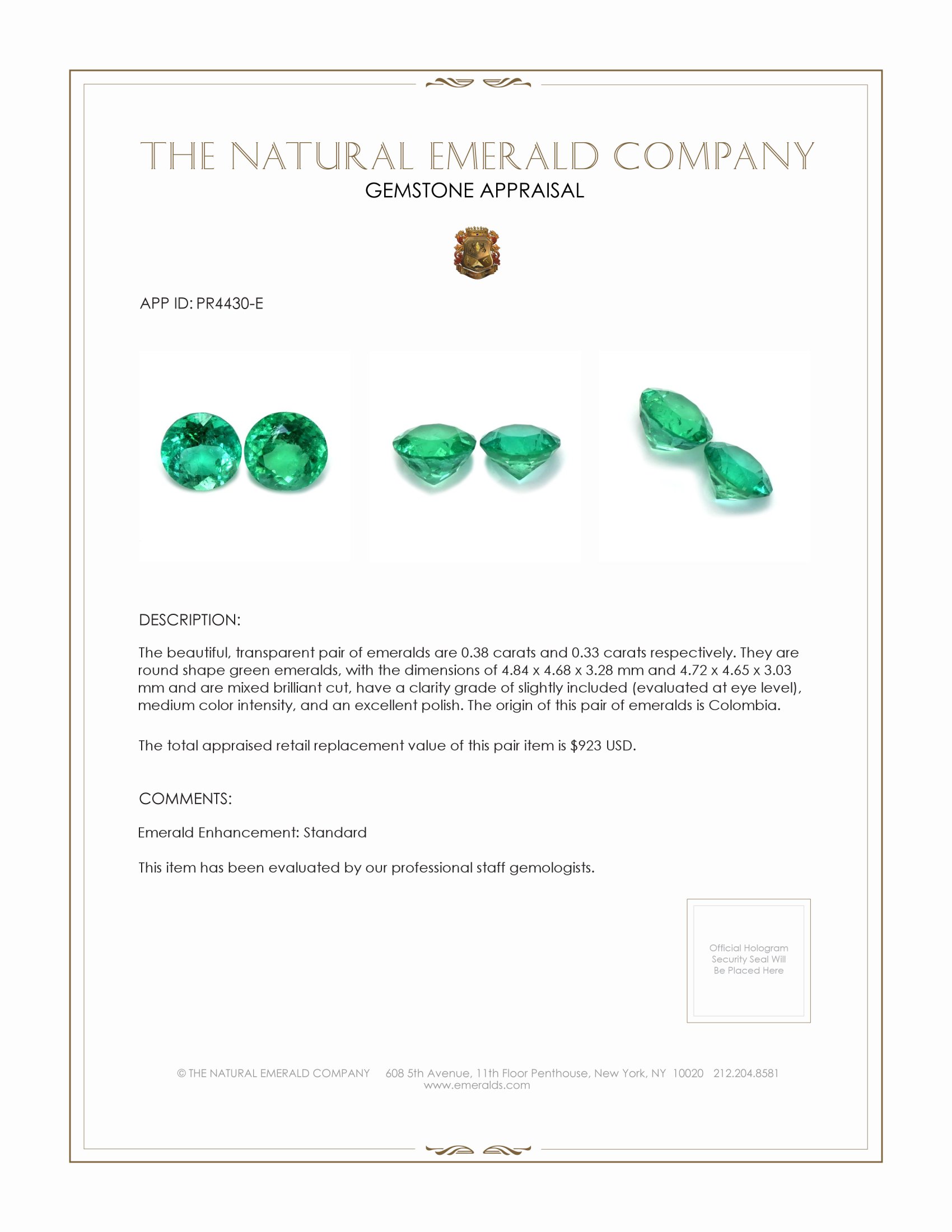 0.71 Ct.Tw. Emerald Pair from Colombia