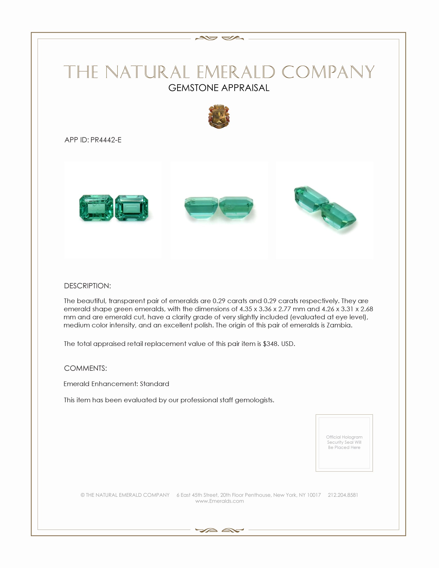 0.58 Ct.Tw. Emerald Pair from Zambia