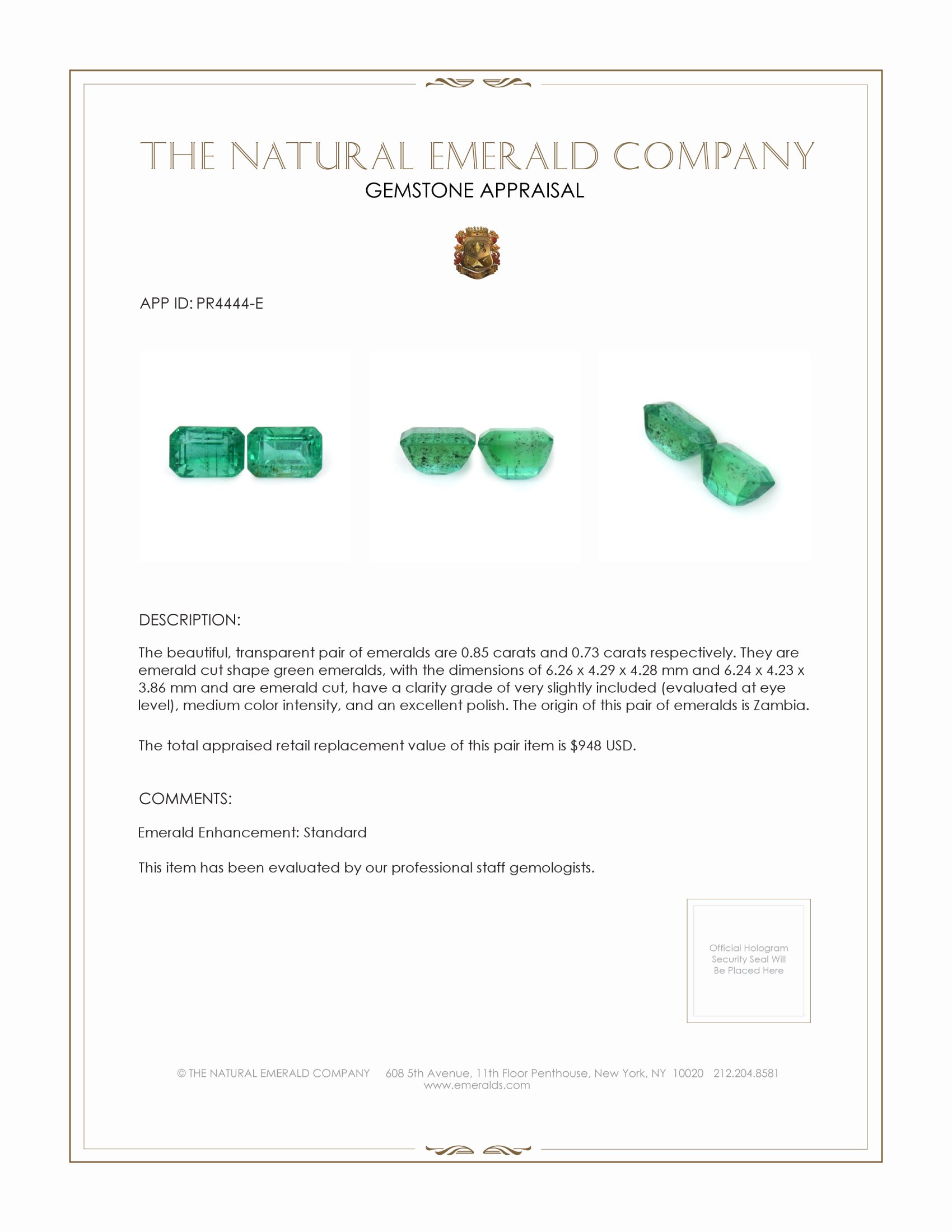 1.58 Ct.Tw. Emerald Pair from Zambia